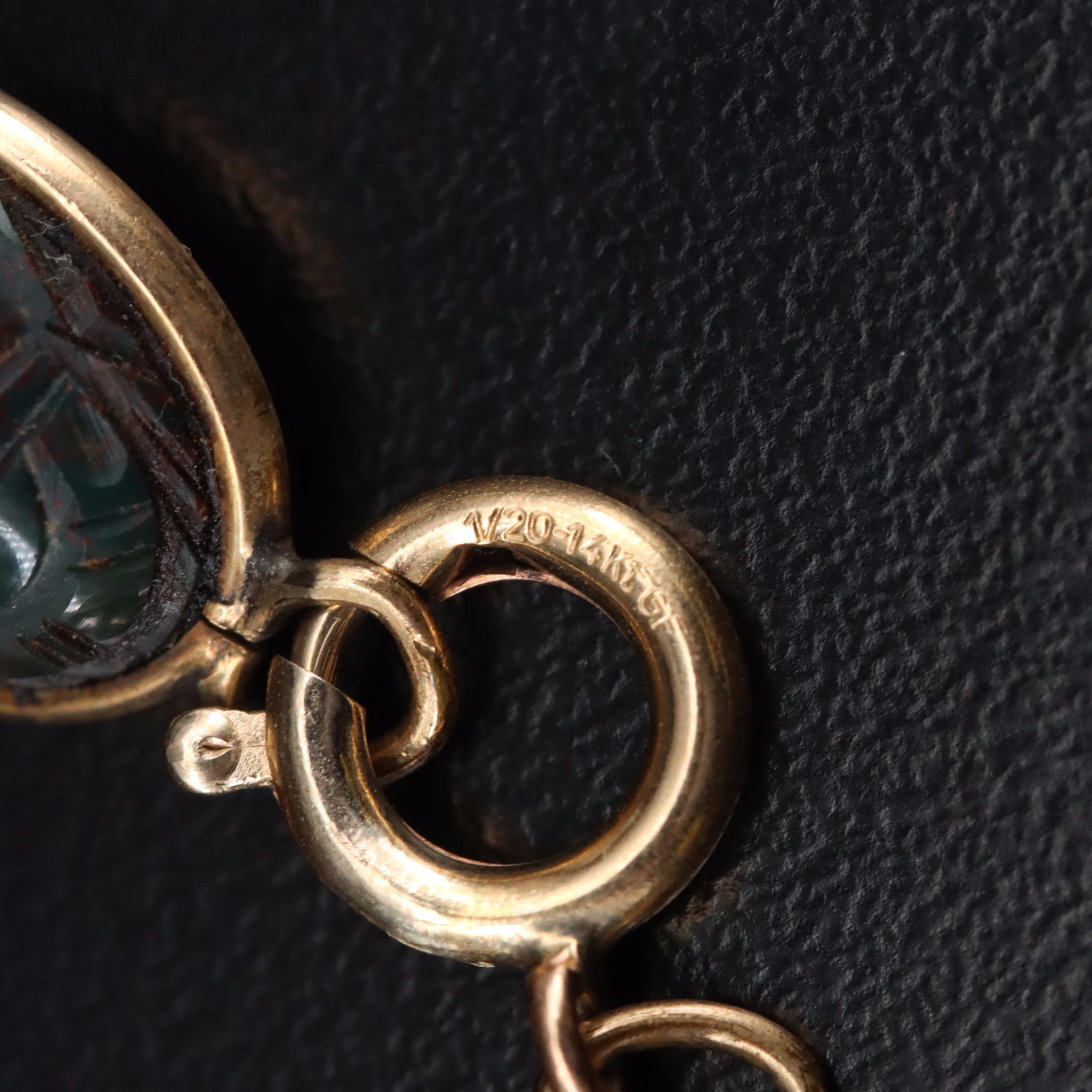 Vintage Gold-Filled Bloodstone, Carnelian and Rose Quartz Scarab Bracelets