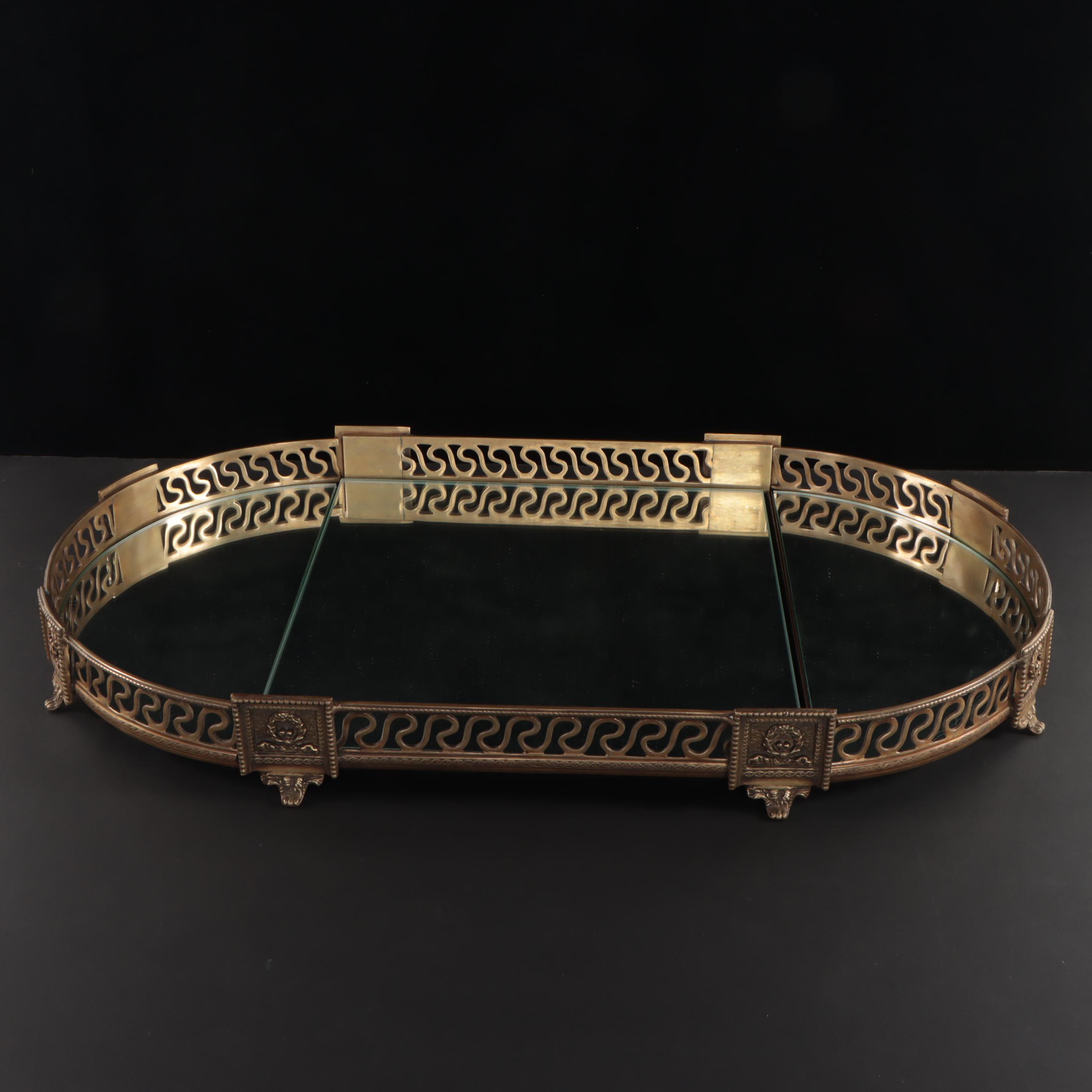 Neoclassical Style Castilian Imports Brass Plateau Mirror Sectioned Gallery Tray