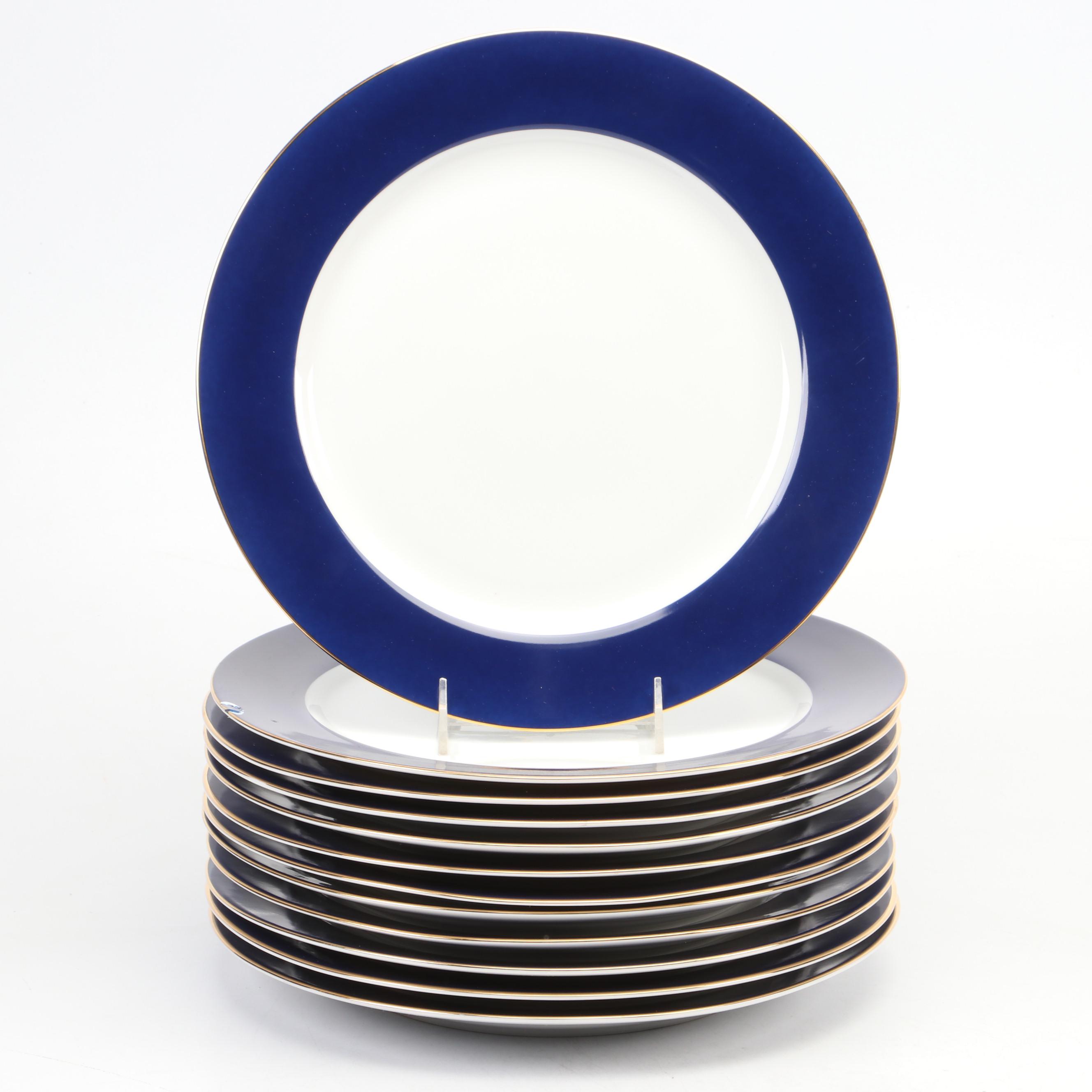 Zrike Porcelain Chargers with Cobalt Blue Trim, Late 20th Century EBTH
