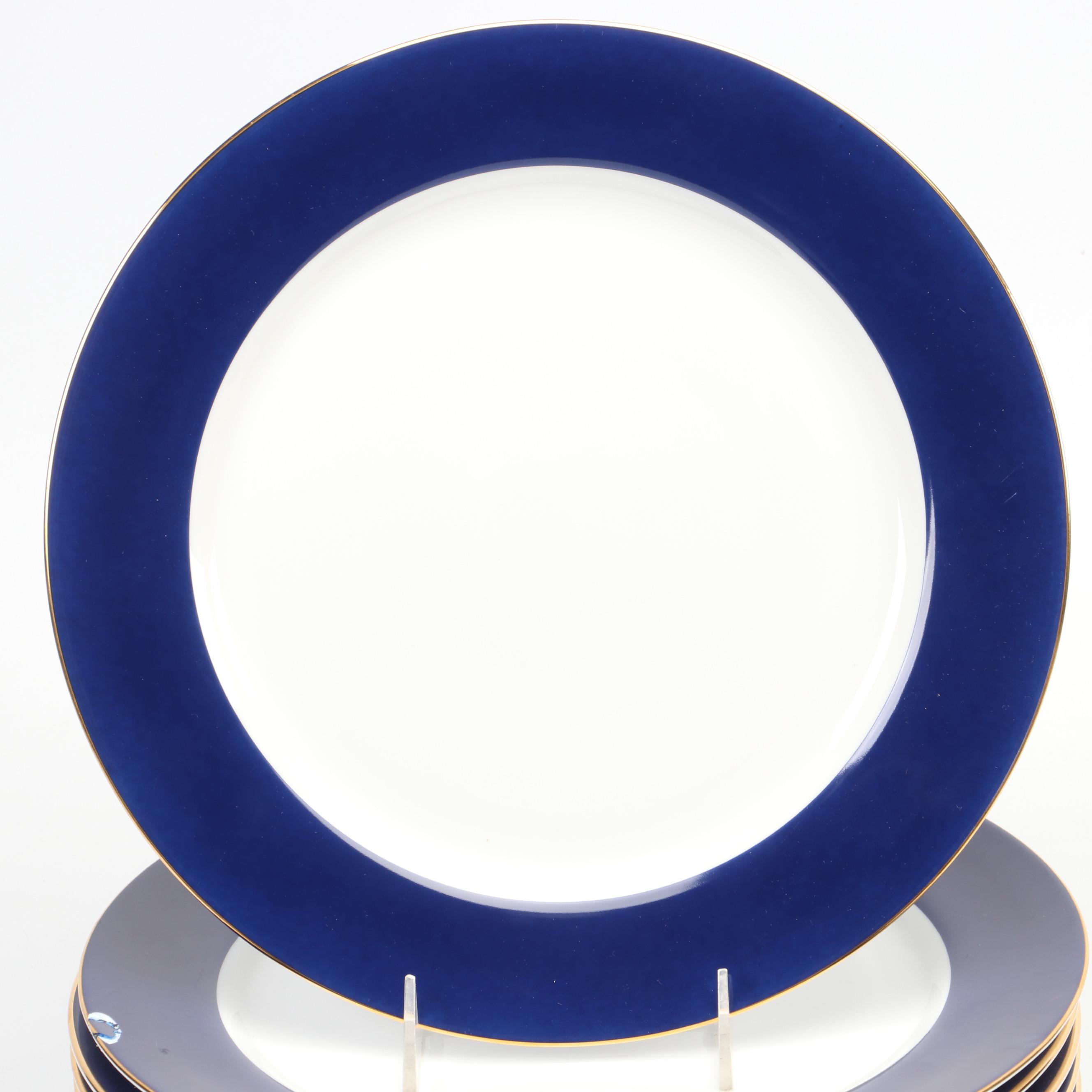 Zrike Porcelain Chargers with Cobalt Blue Trim, Late 20th Century EBTH
