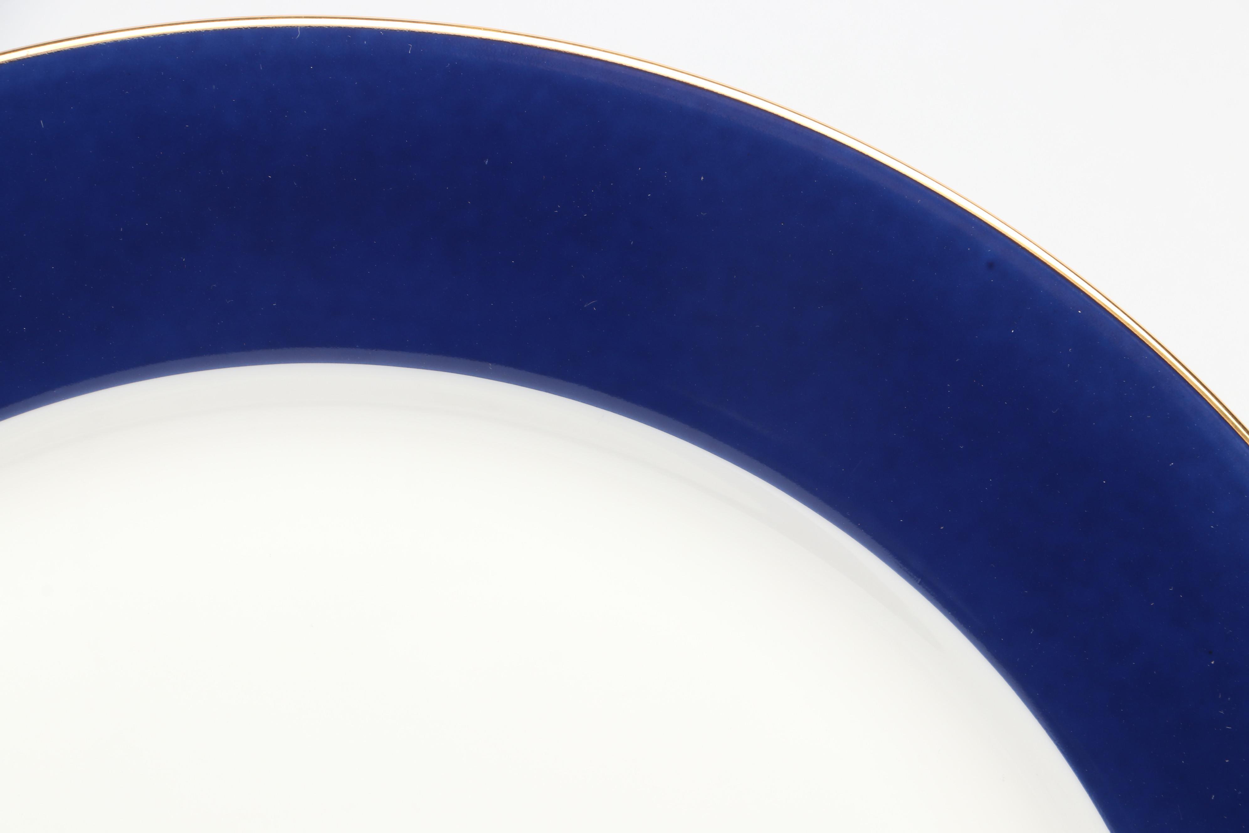 Zrike Porcelain Chargers with Cobalt Blue Trim, Late 20th Century EBTH