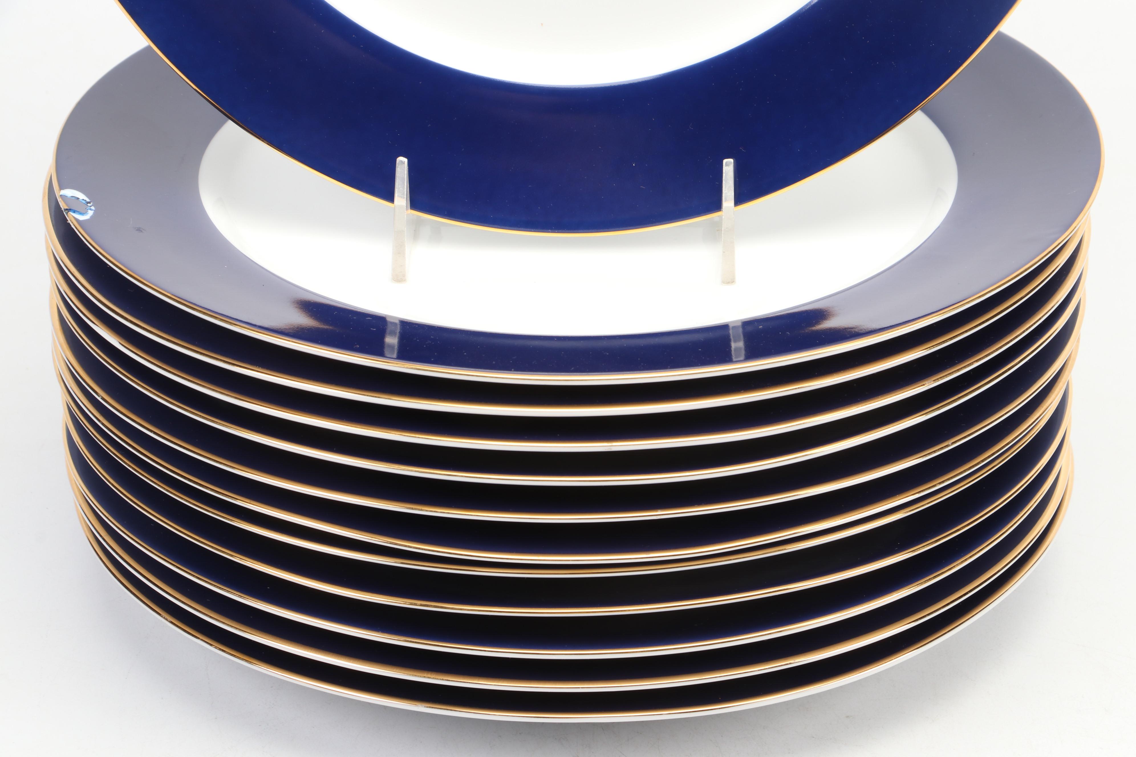 Zrike Porcelain Chargers with Cobalt Blue Trim, Late 20th Century EBTH