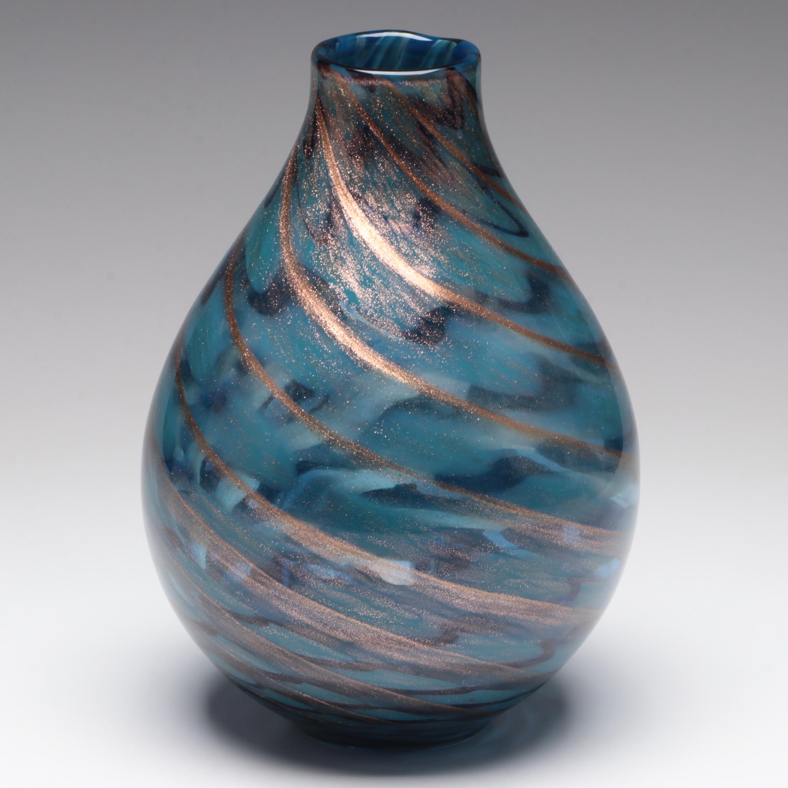 "Seaview" Art Glass Swirl Bottle Vase