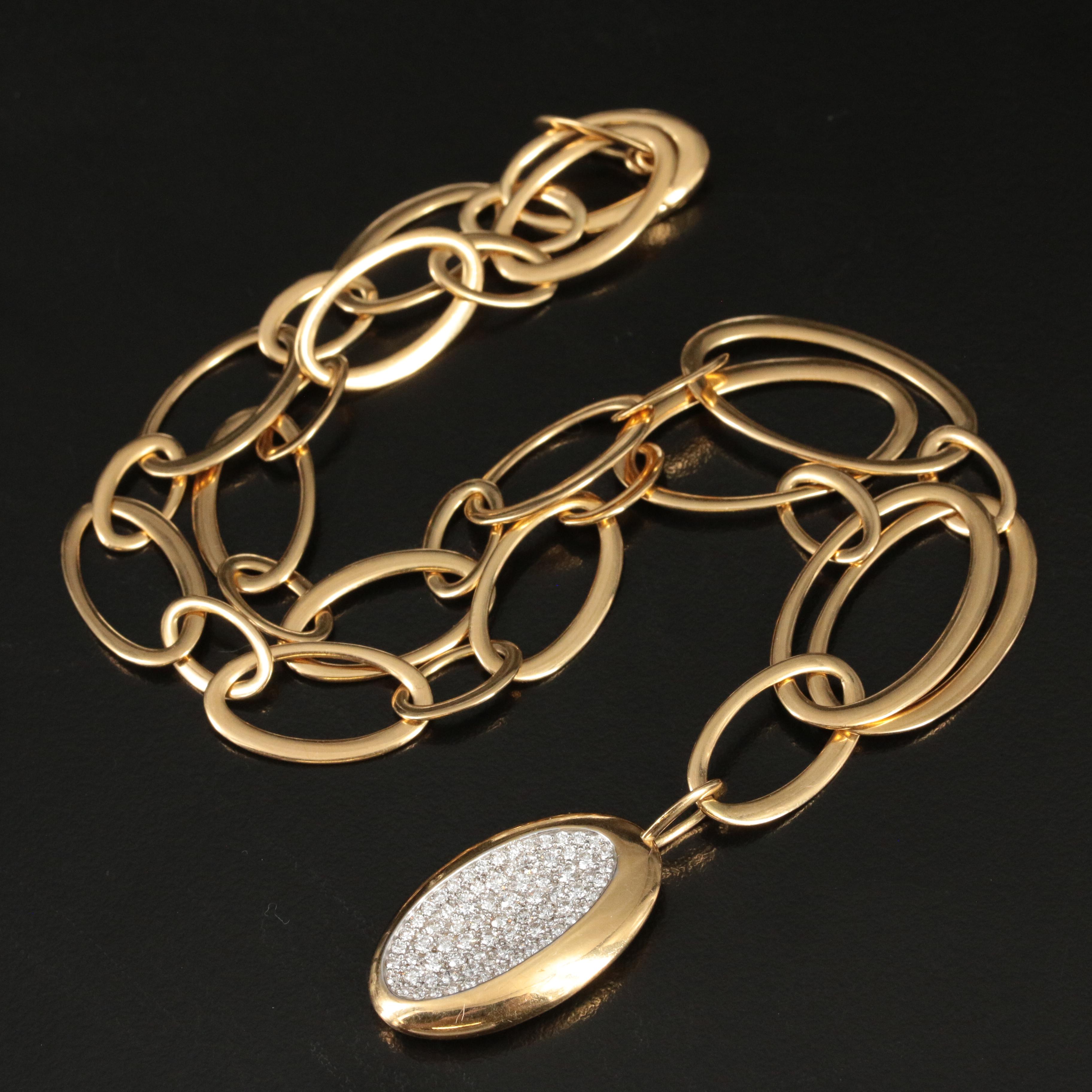 Roberto Coin 'Capri Plus'  18K 1.43 CTW Diamond Oval Link Necklace