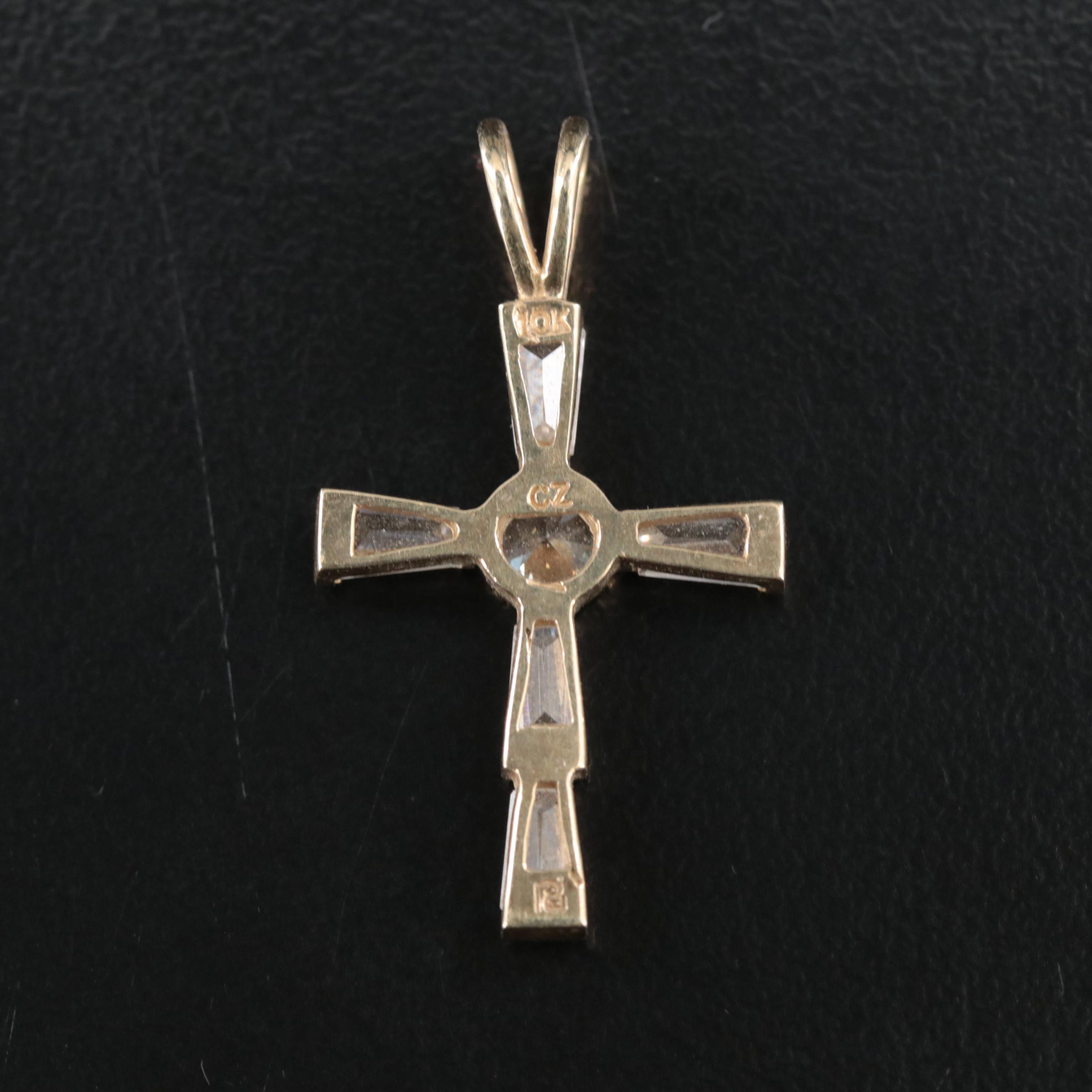 10K CZ Cross Pendant
