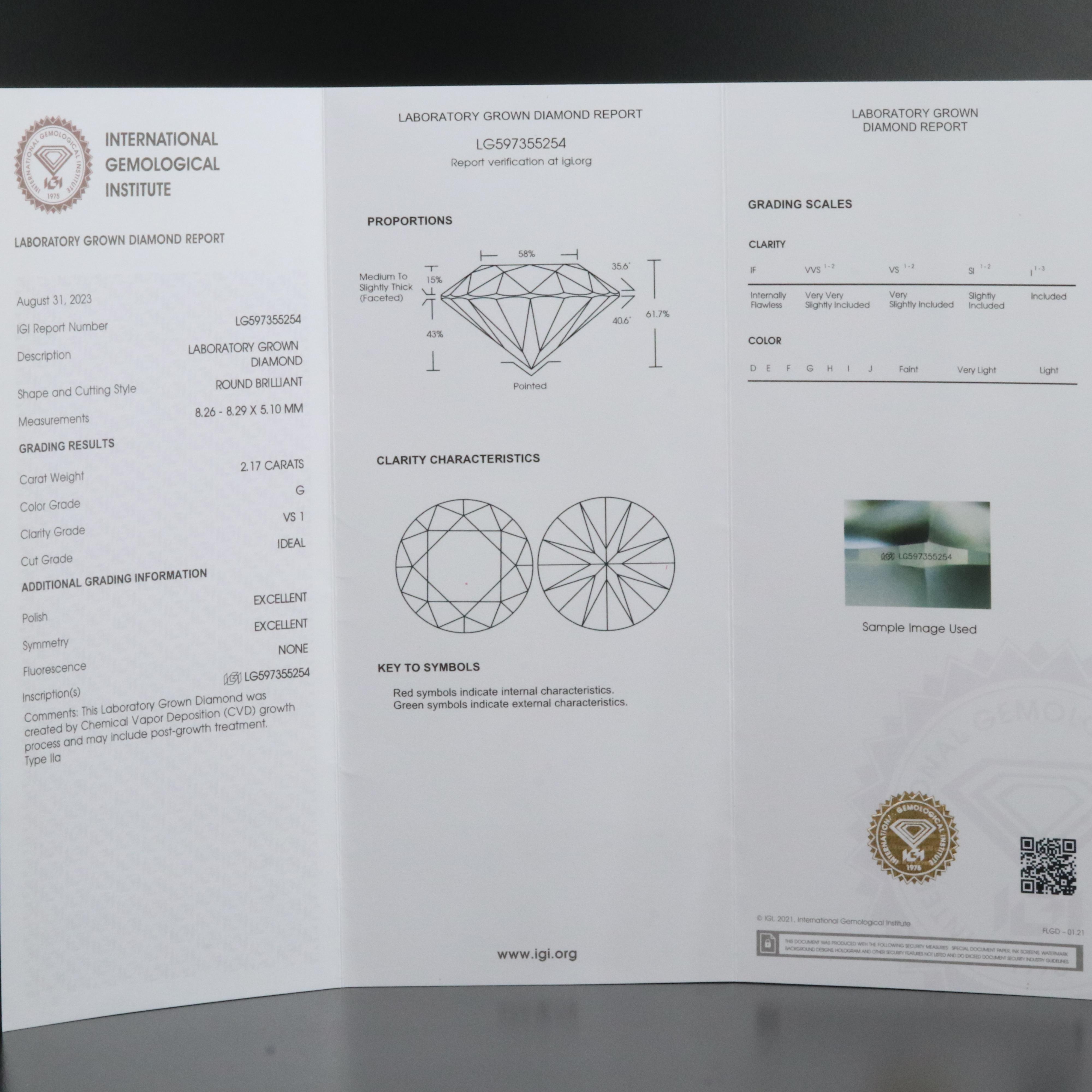 14K 2.17 CTW Lab Grown Diamond Solitaire Pendant Necklace with IGI Report