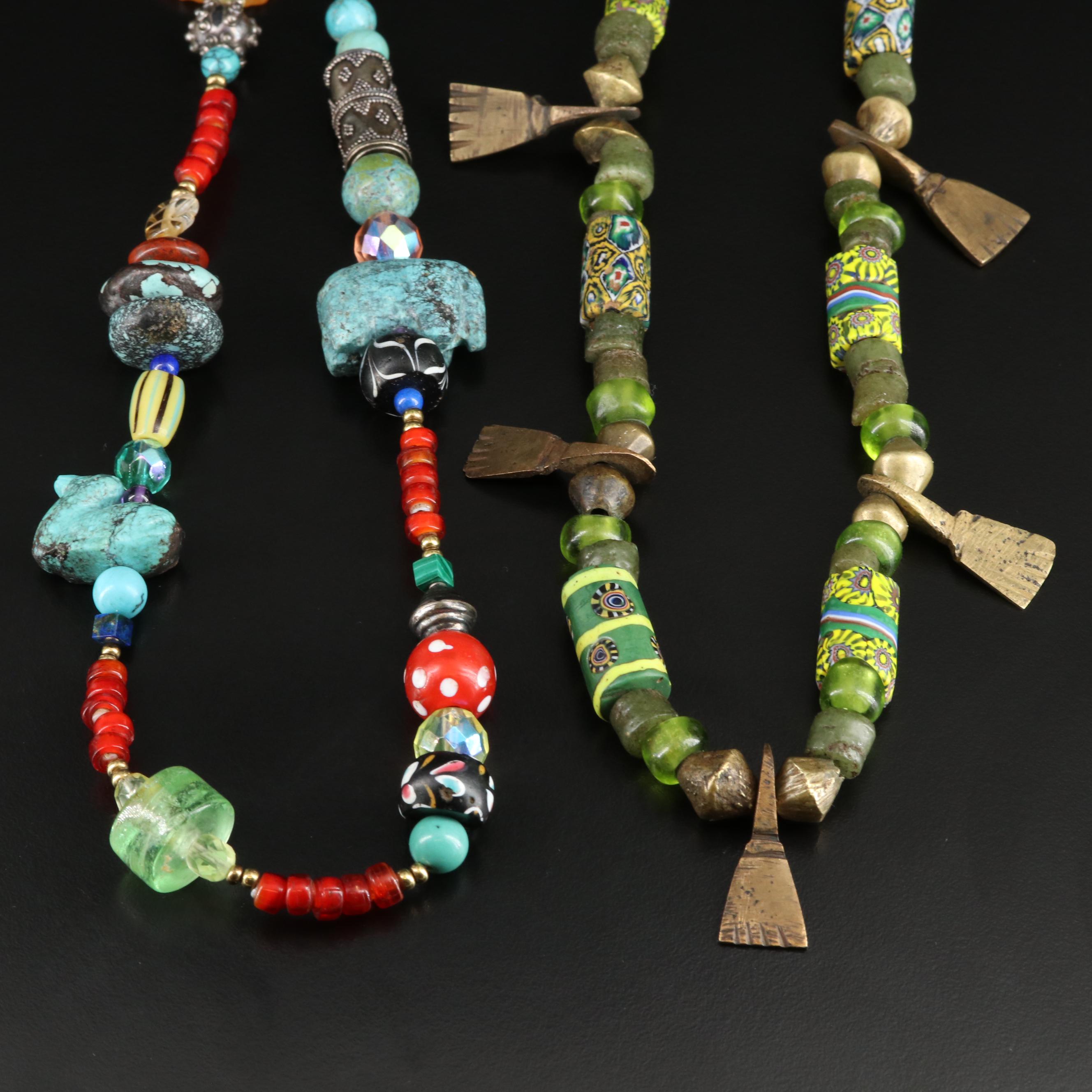 Tribal Bead Necklaces Featuring Brass, Sterling and Glass Beads