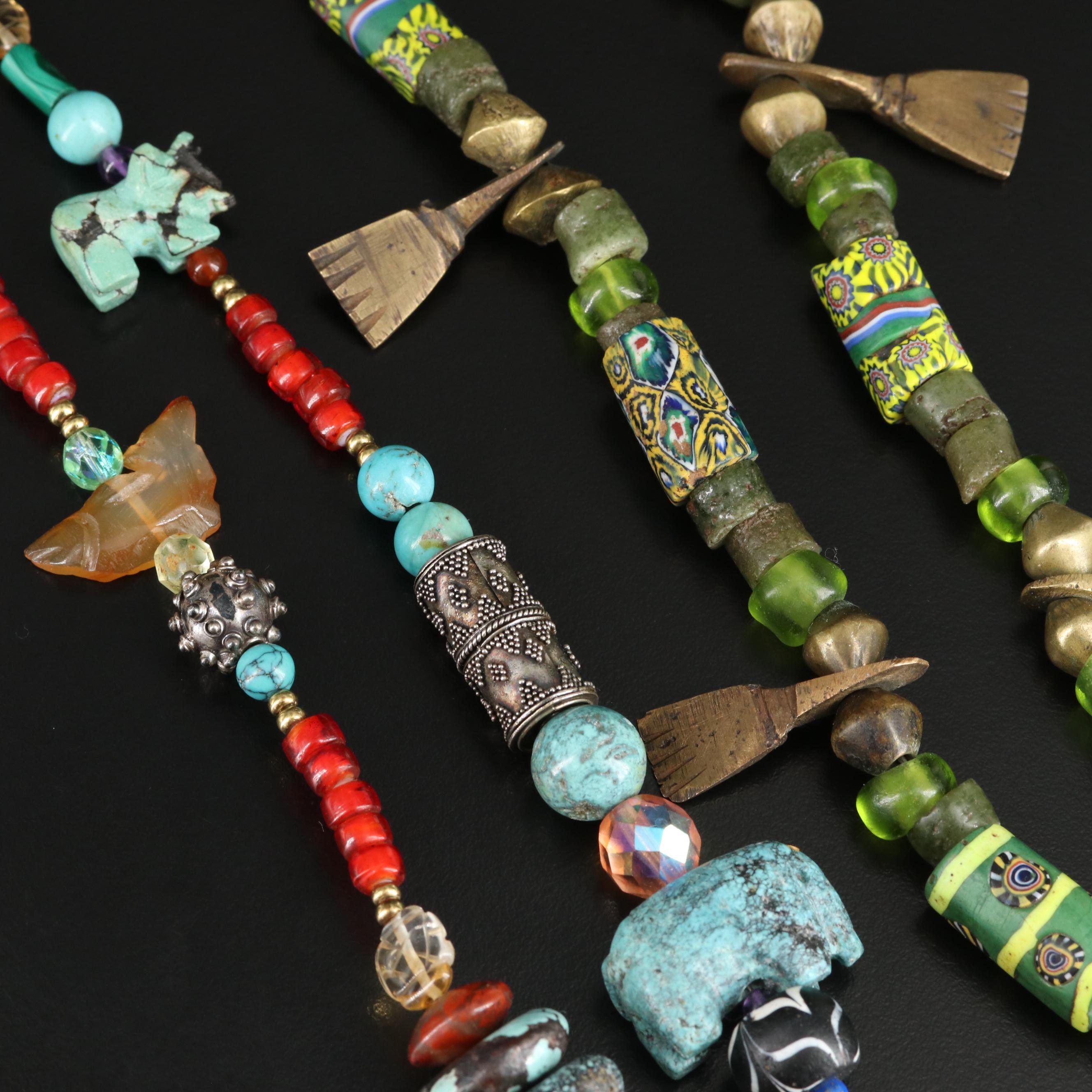 Tribal Bead Necklaces Featuring Brass, Sterling and Glass Beads EBTH
