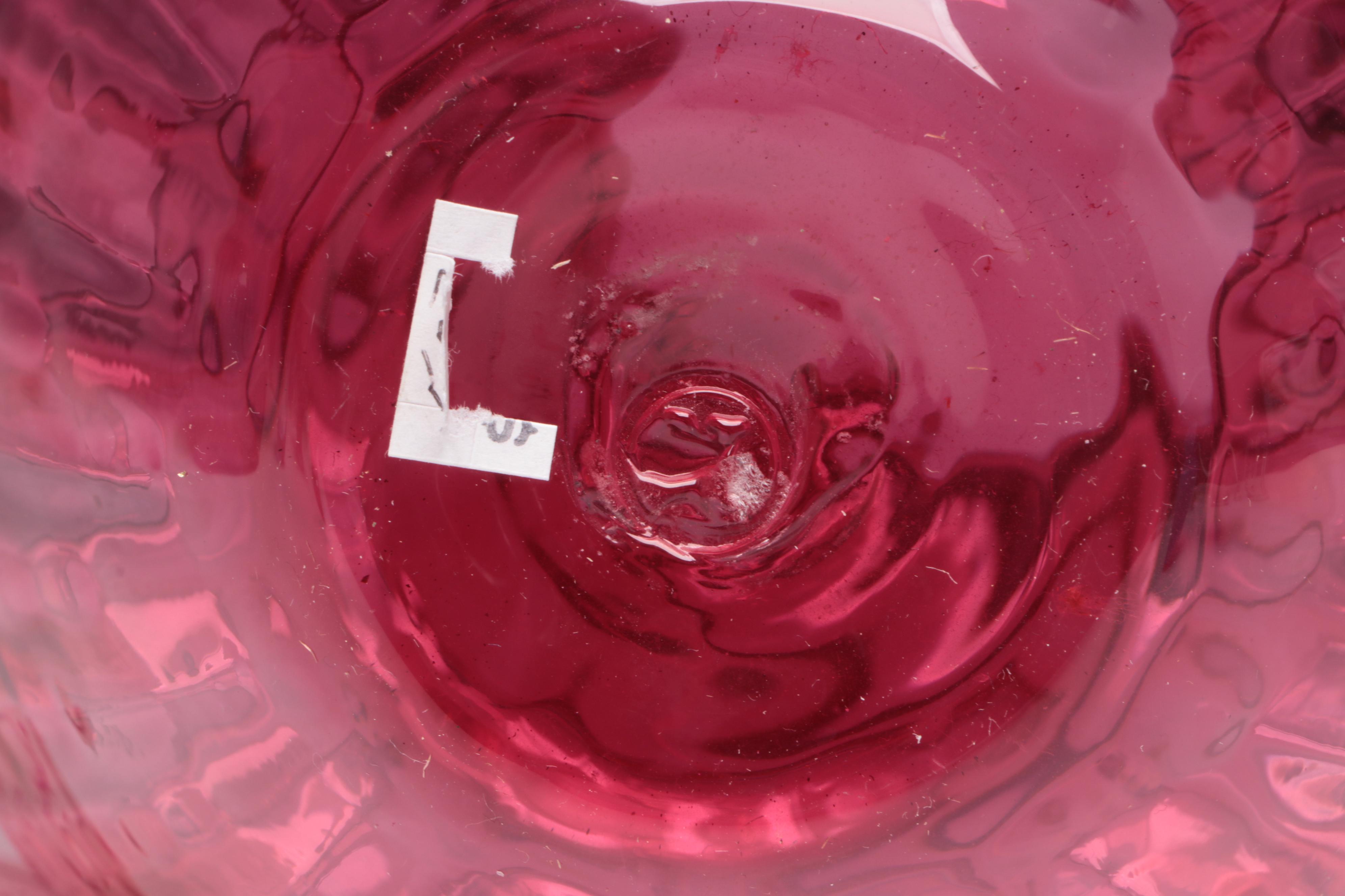 Mats Jonasson Crystal Bud Vase with Swirled Blue Vase and Cranberry Glass Vases