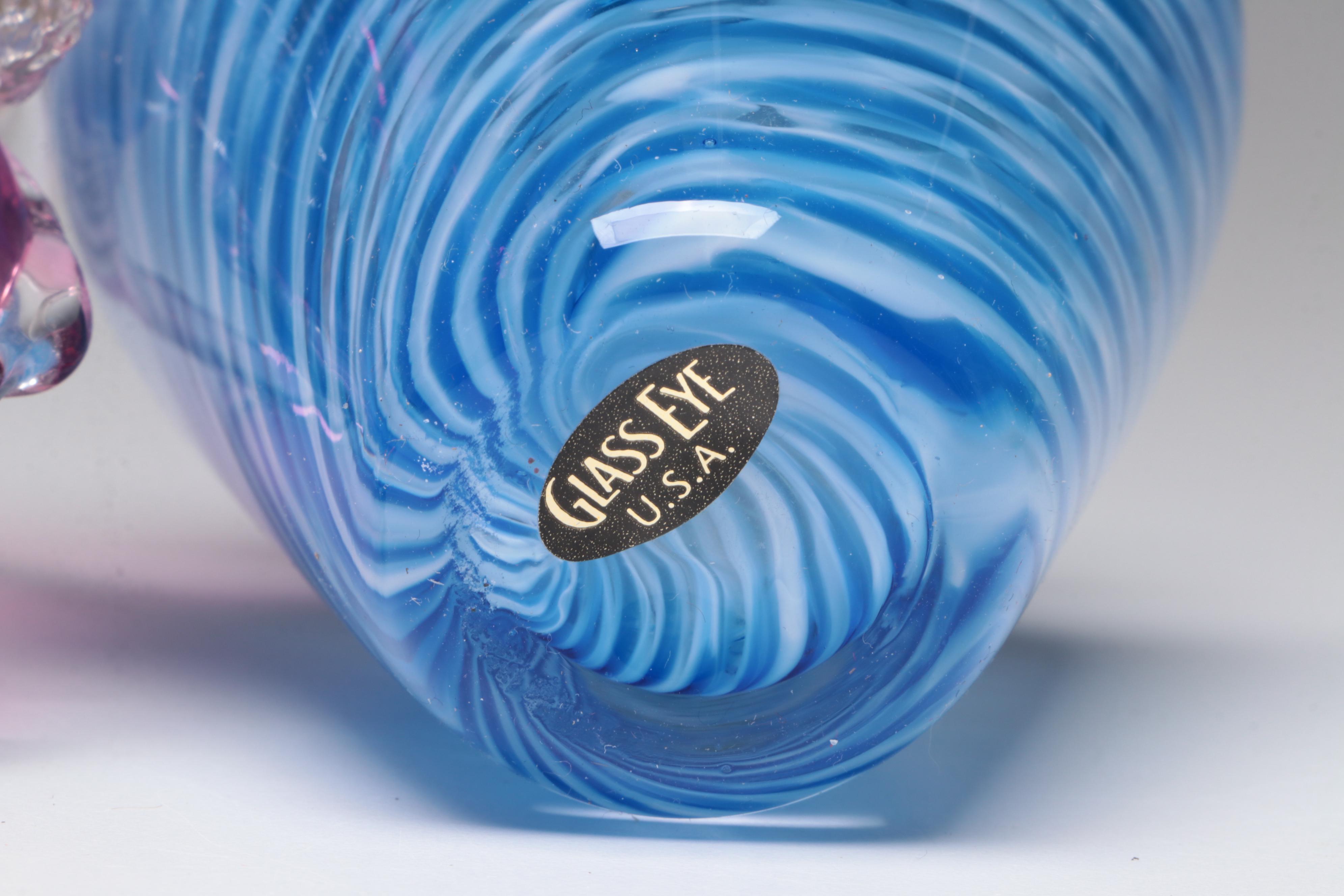 Mats Jonasson Crystal Bud Vase with Swirled Blue Vase and Cranberry Glass Vases