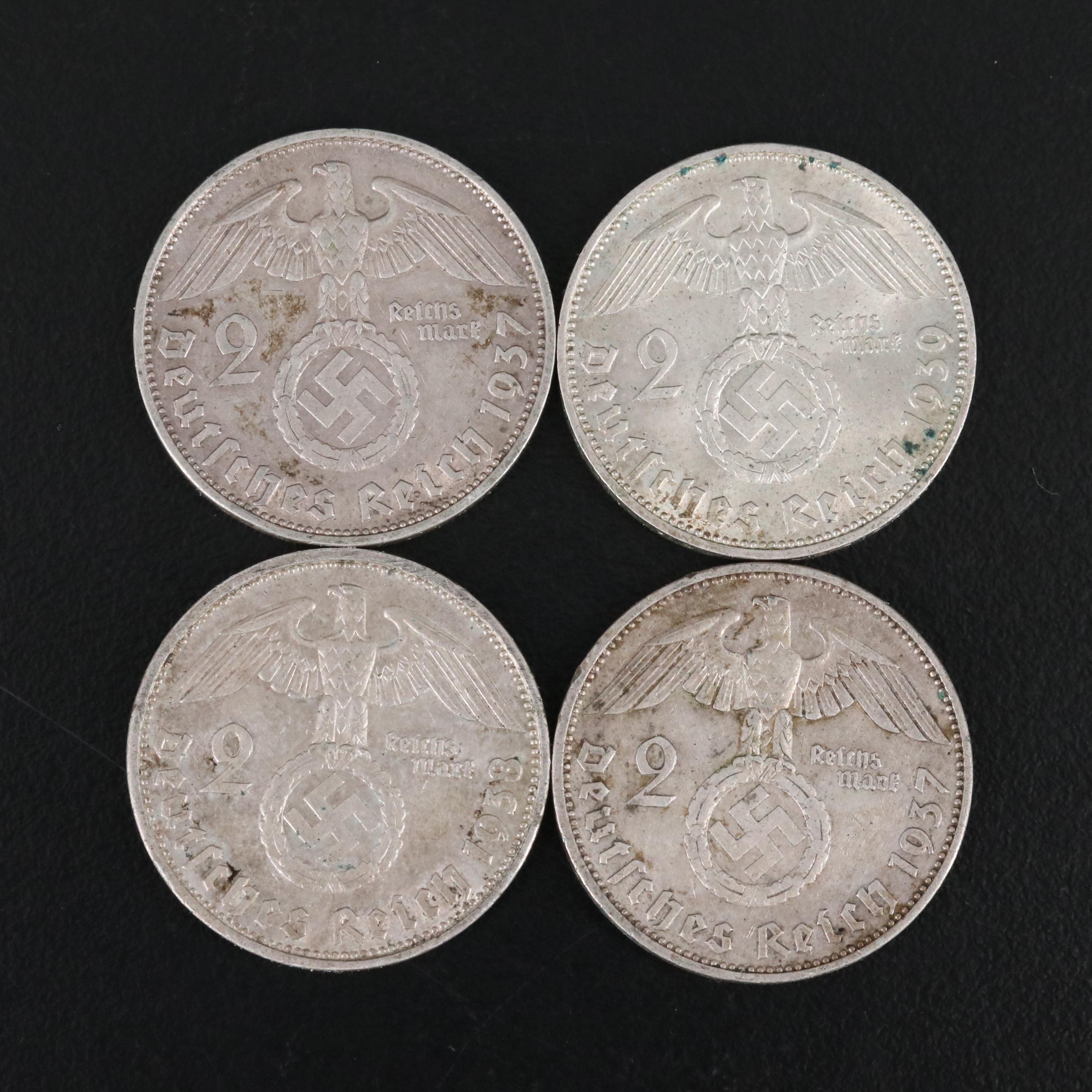 Group of Ten Alum-Bronze and Silver German Coins From the Mid to Late 1930's