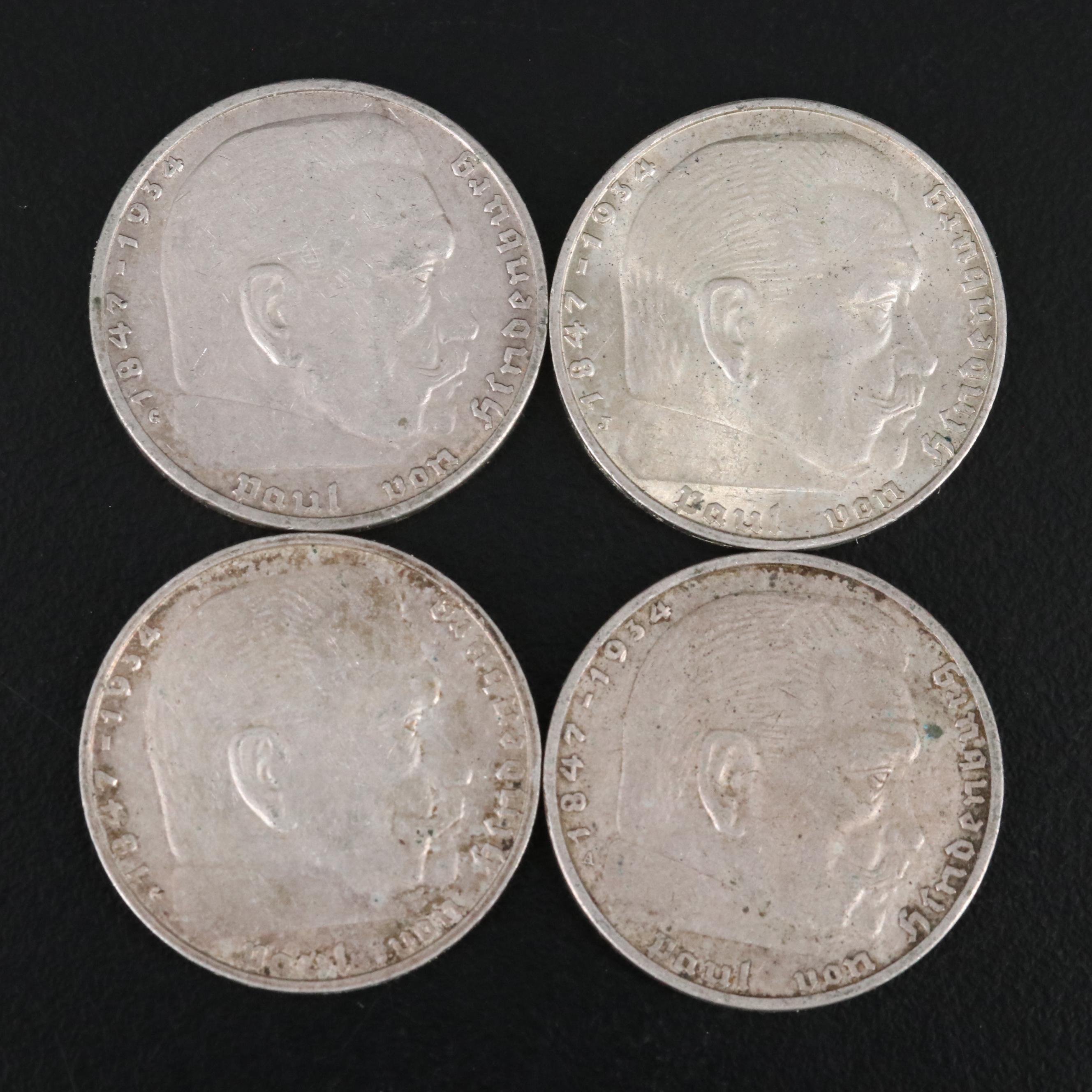 Group of Ten Alum-Bronze and Silver German Coins From the Mid to Late 1930's