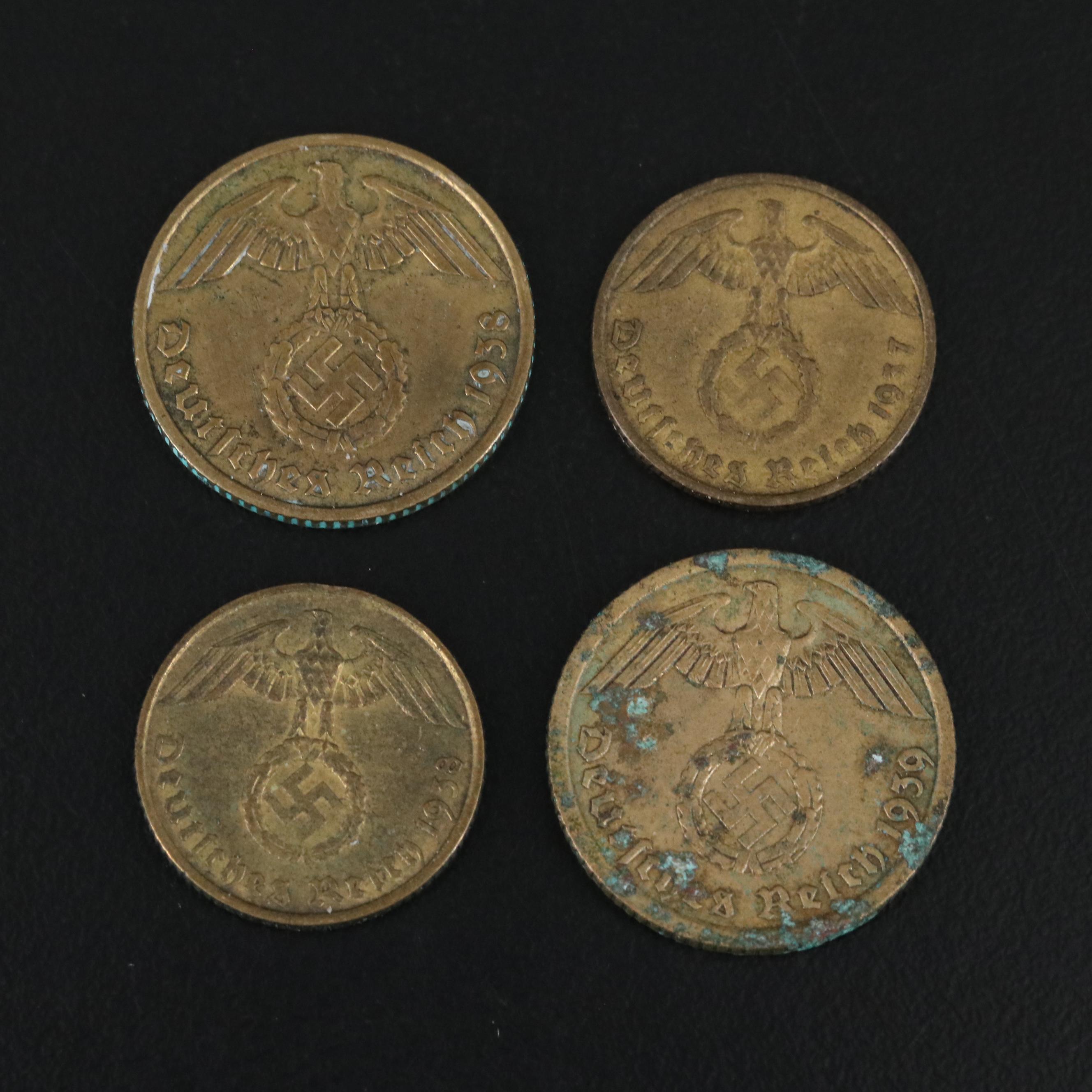 Group of Ten Alum-Bronze and Silver German Coins From the Mid to Late 1930's