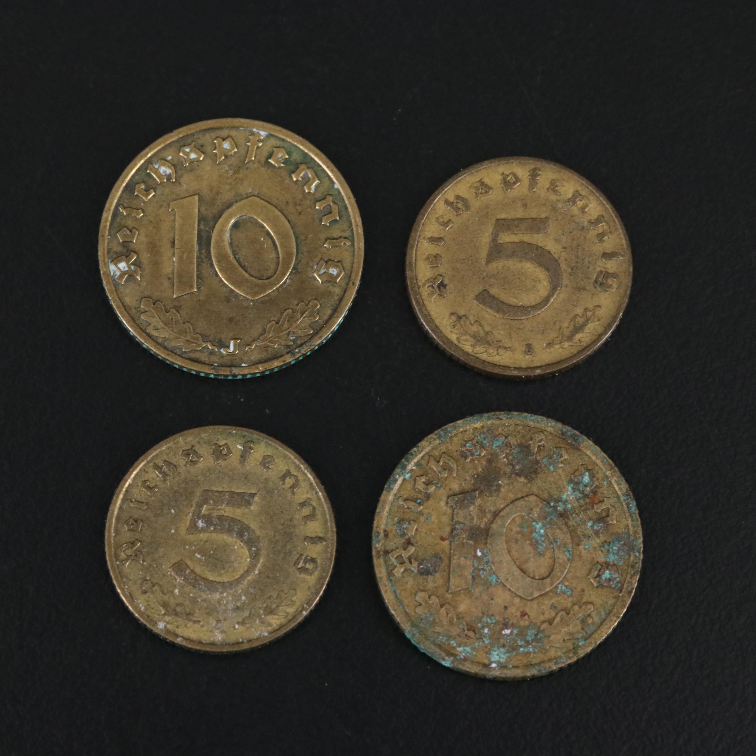 Group of Ten Alum-Bronze and Silver German Coins From the Mid to Late 1930's