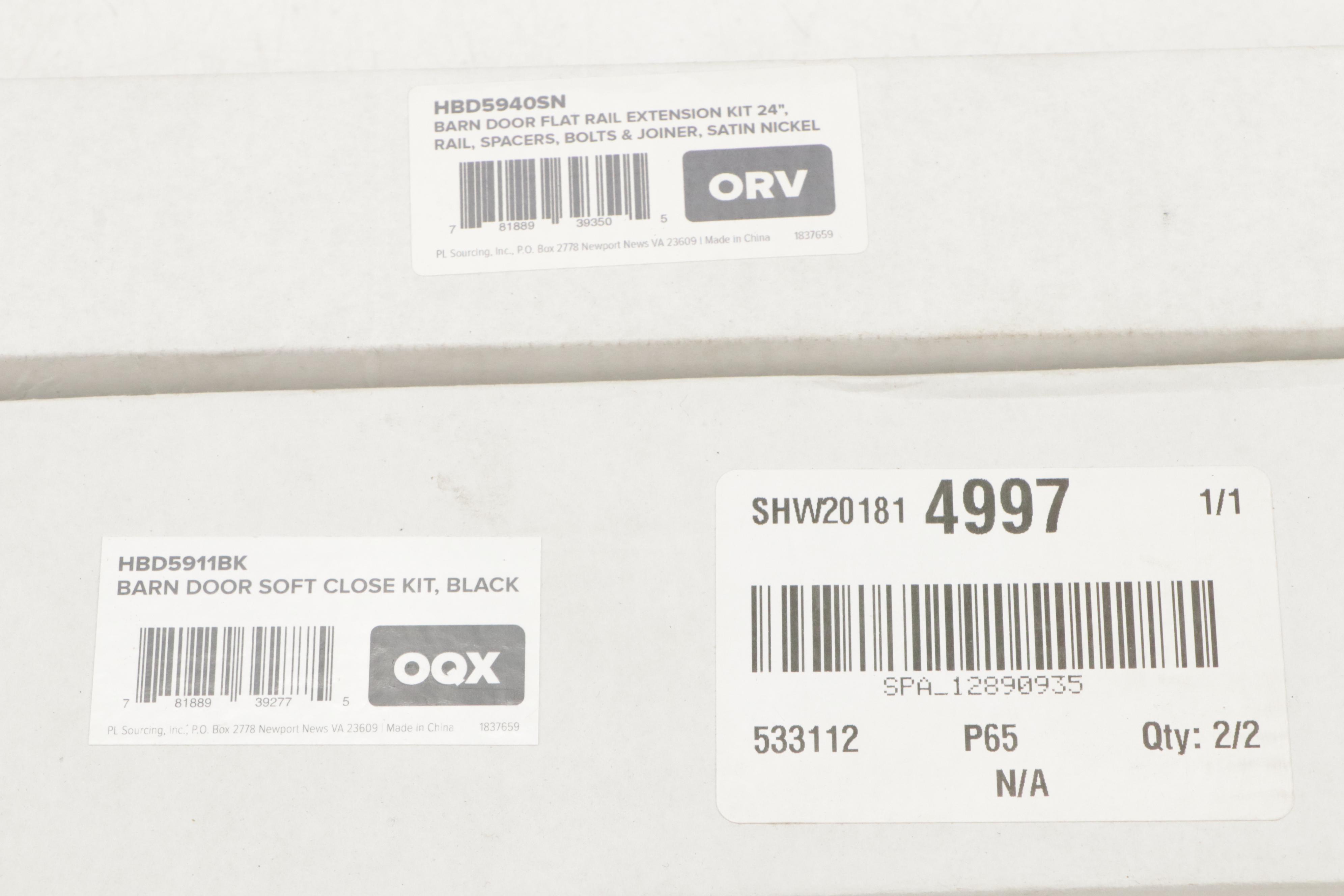 Barn Door Satin Nickel 24" Extension Kit and Black Finish Door Soft Close Kit