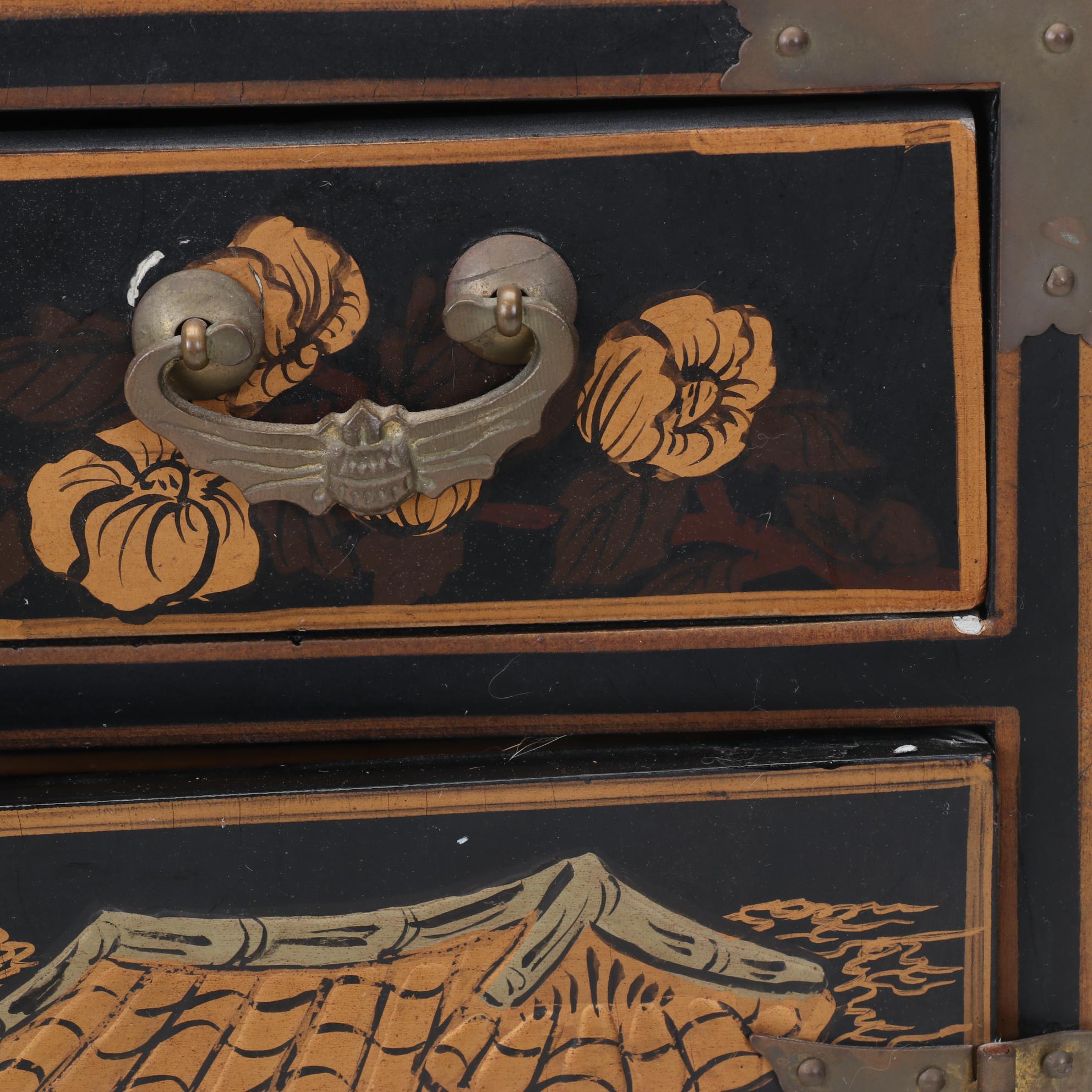 Chinese Jewelry Box with Calligraphy Decorated Bottles and Bowl Set