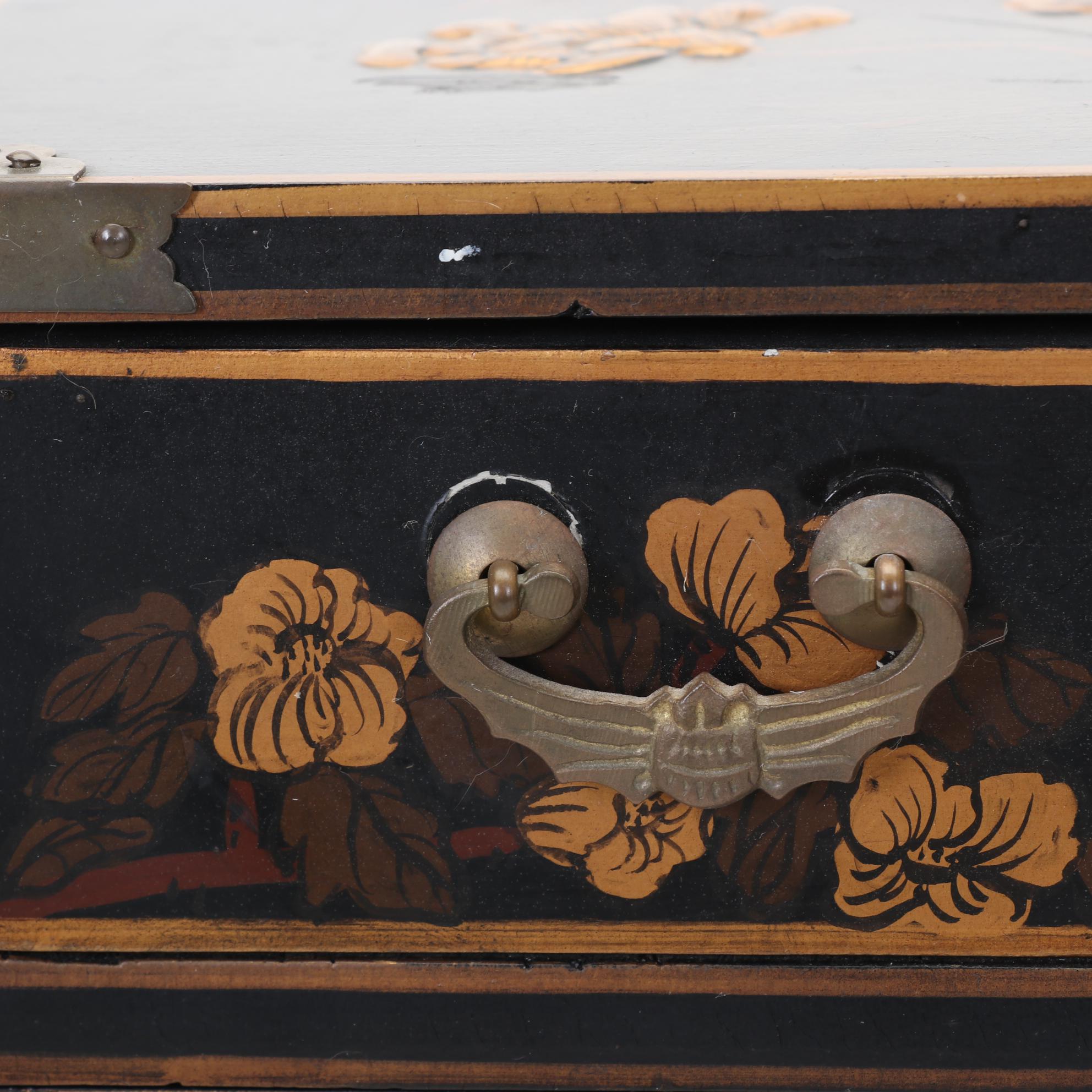 Chinese Jewelry Box with Calligraphy Decorated Bottles and Bowl Set