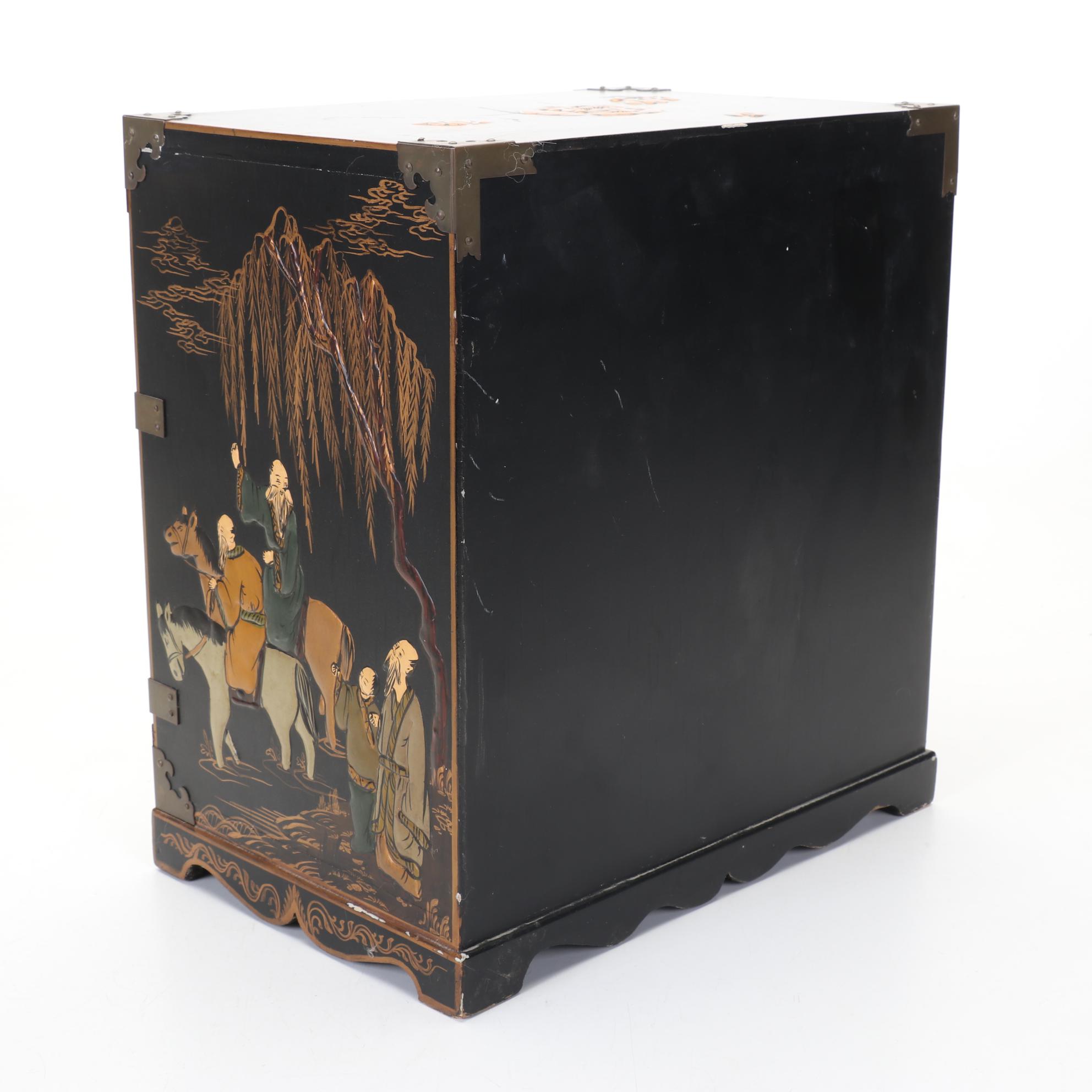 Chinese Jewelry Box with Calligraphy Decorated Bottles and Bowl Set