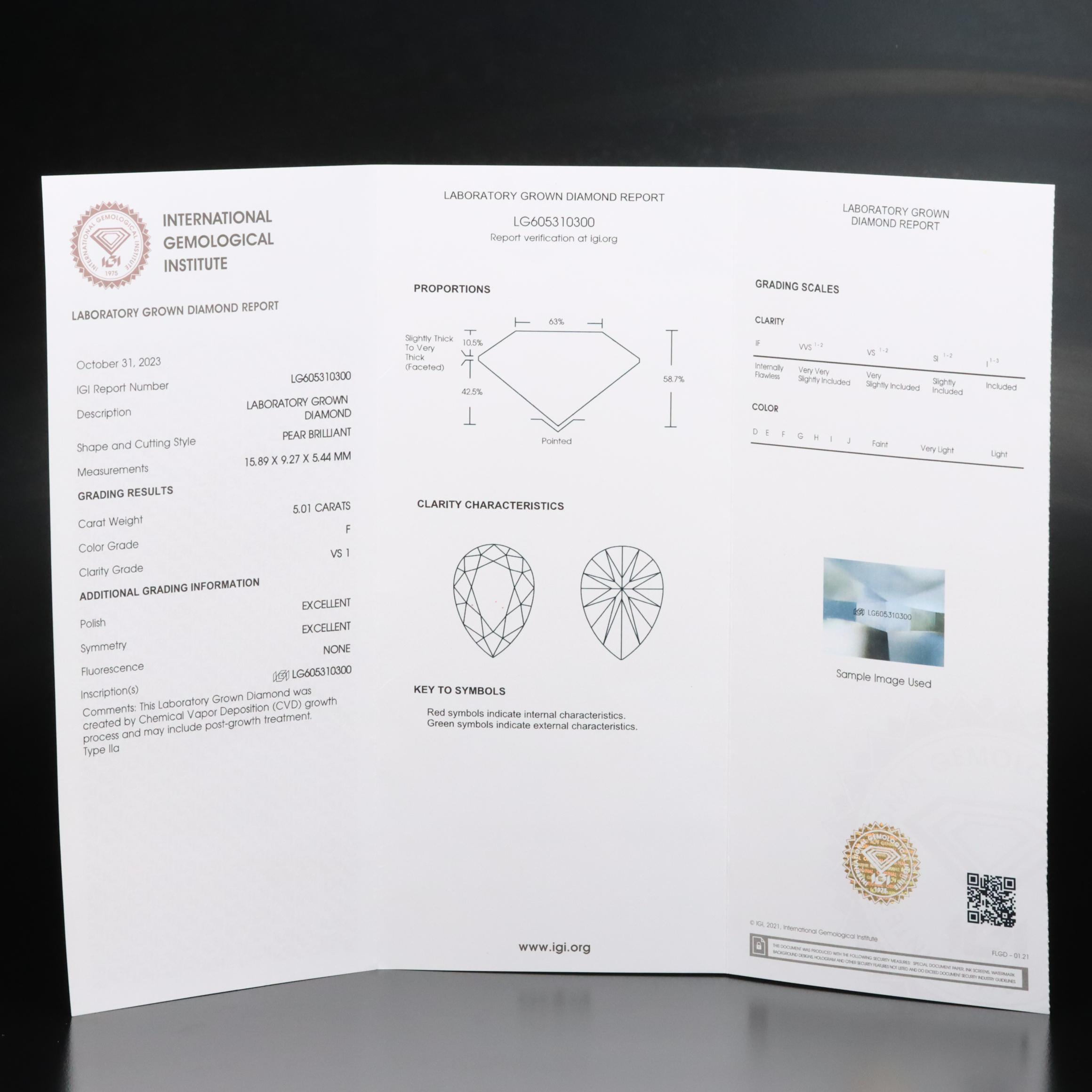 Loose 5.01 CT Lab Grown Diamond with IGI Report