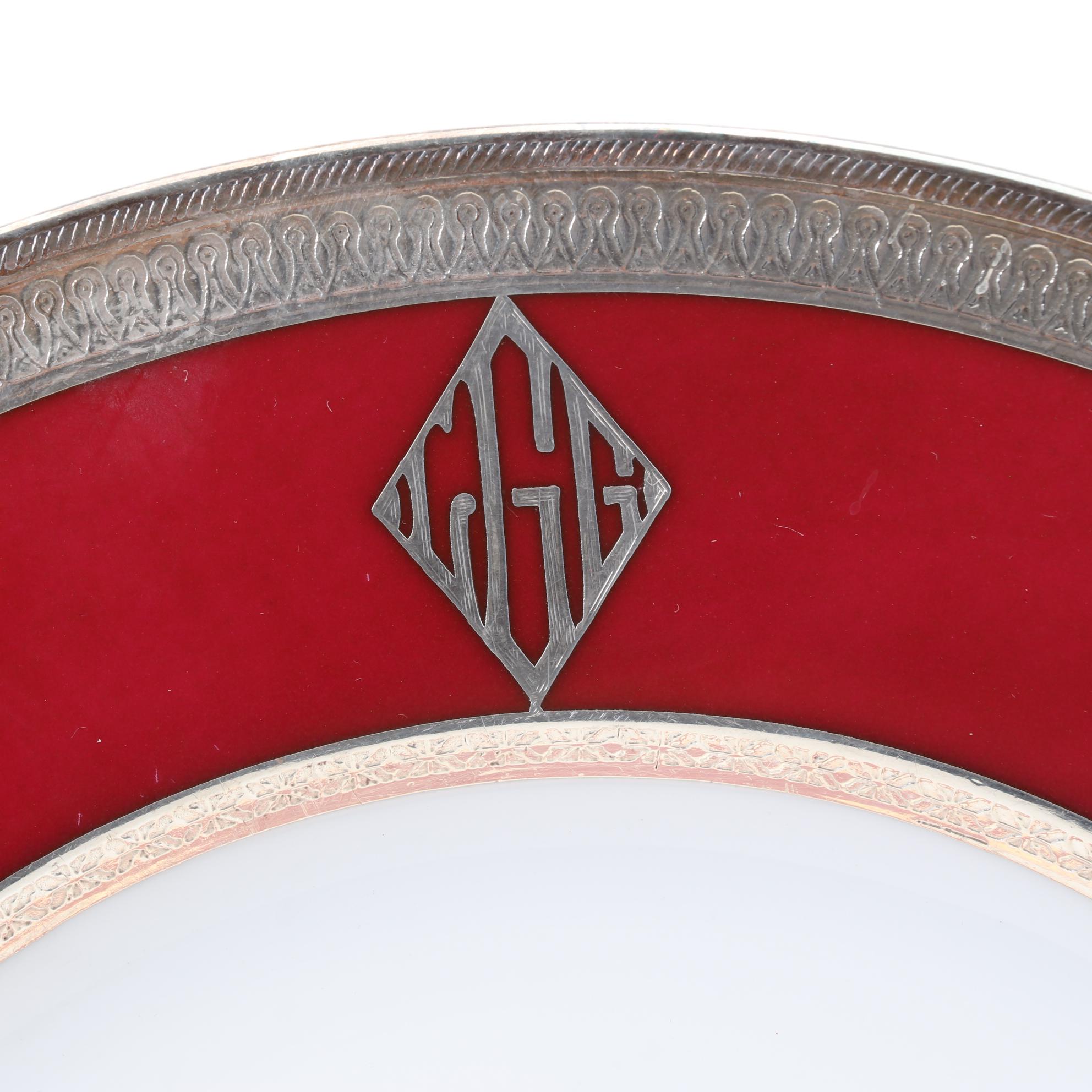 Ruby Red Accented Dinner Plates, Gold Tone Chargers, & Pottery Barn Table Linens