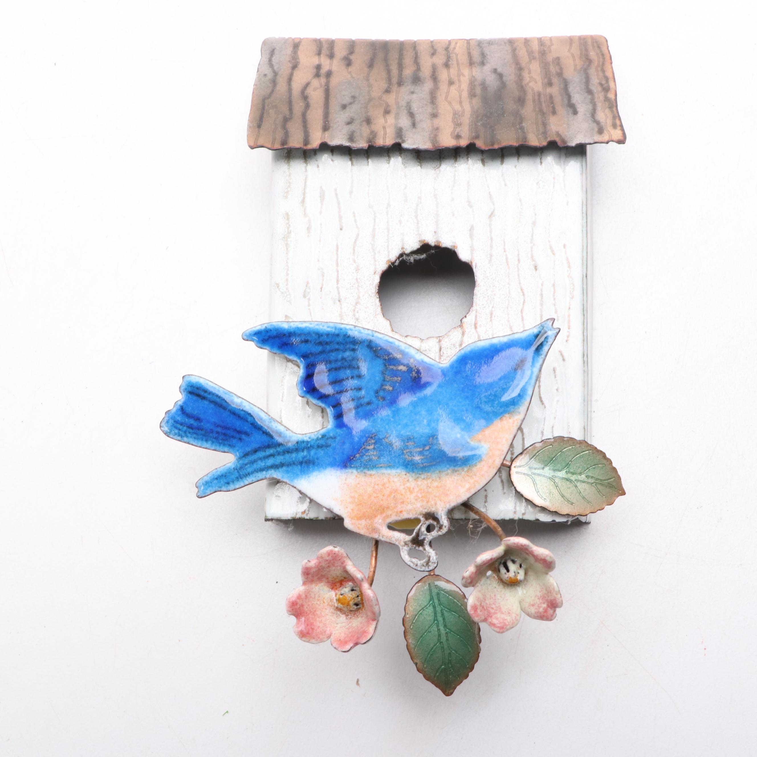 Bovano Enamelled Metal Bird Wall Sculptures with Mosaic Wall Art and Metal Décor