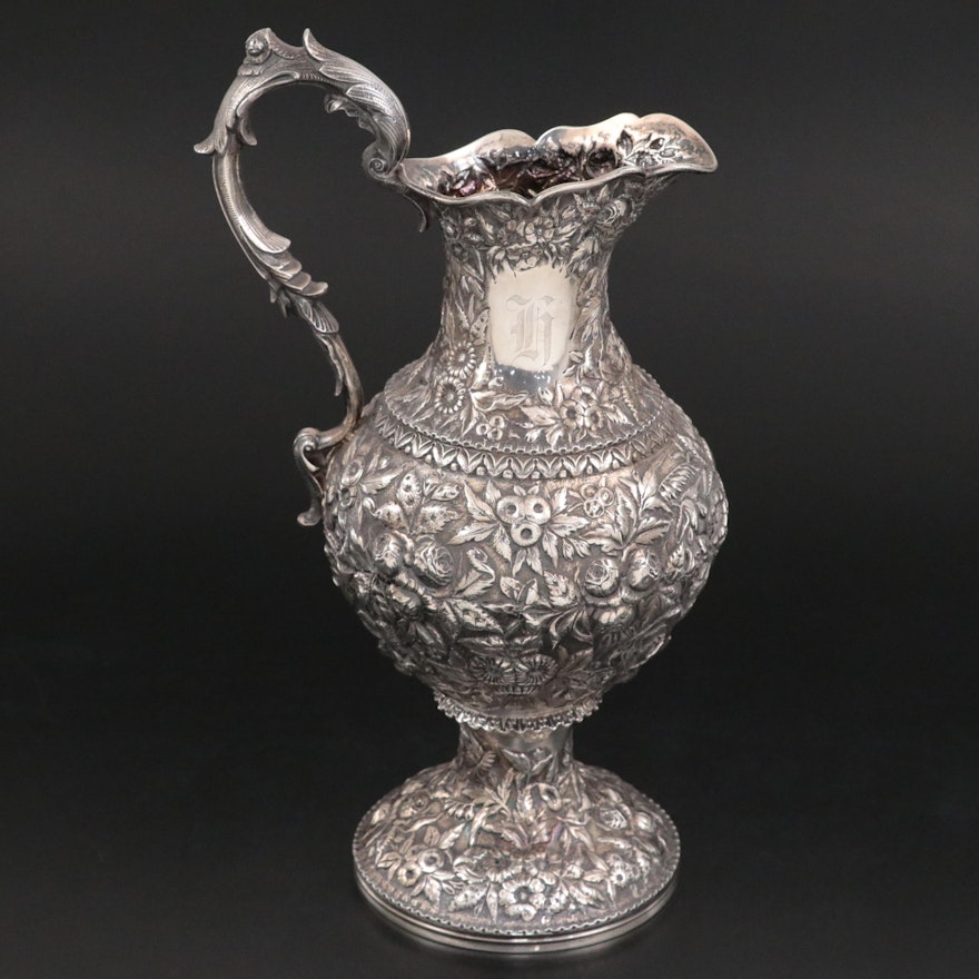 Sterling Repousse Pitcher by Justis & Armiger Sterling Repousse Pitcher by Justis & Armiger