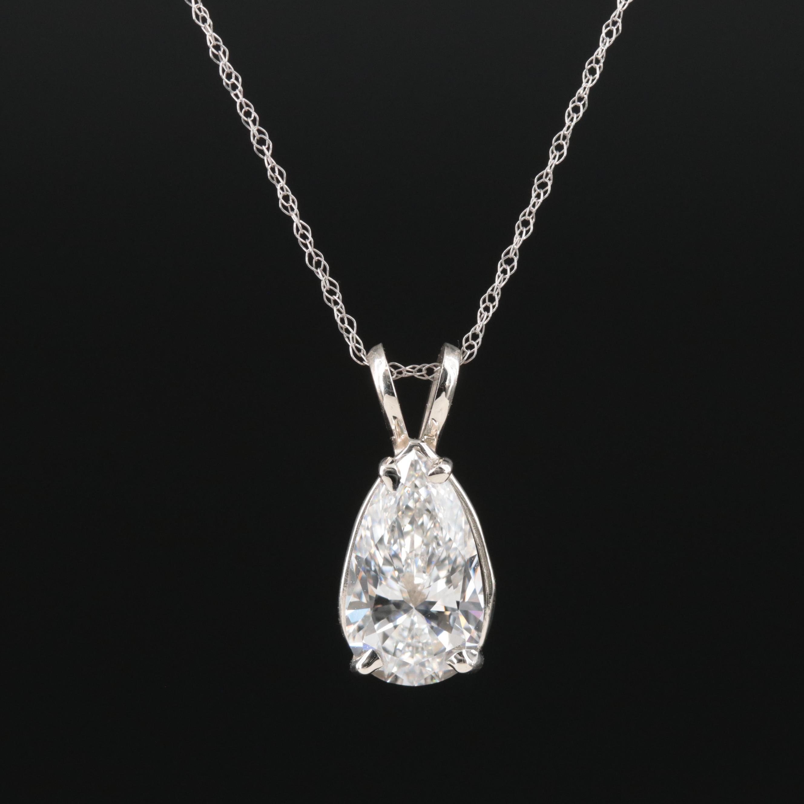 14K 1.72 CT Lab Grown Diamond Pendant Necklace with IGI Report