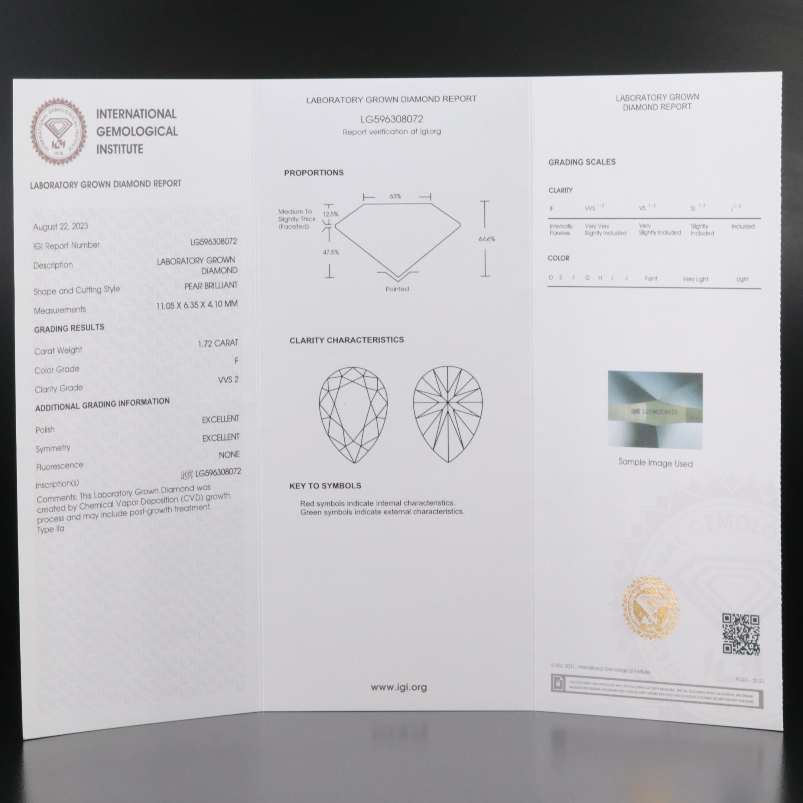 14K 1.72 CT Lab Grown Diamond Pendant Necklace with IGI Report