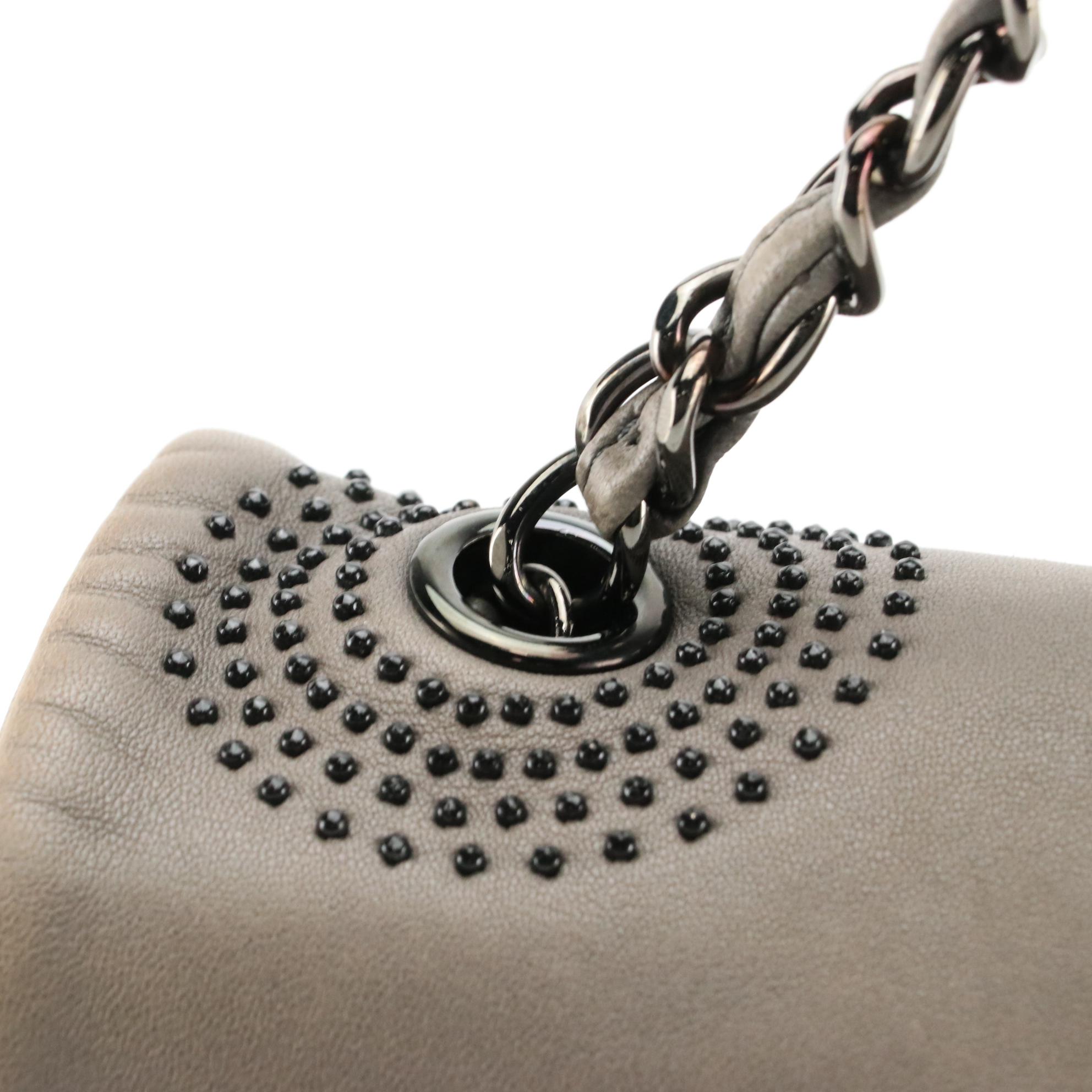 Chanel CC Studded Grey Lambskin Leather Shoulder Bag with Interwoven Chain Strap
