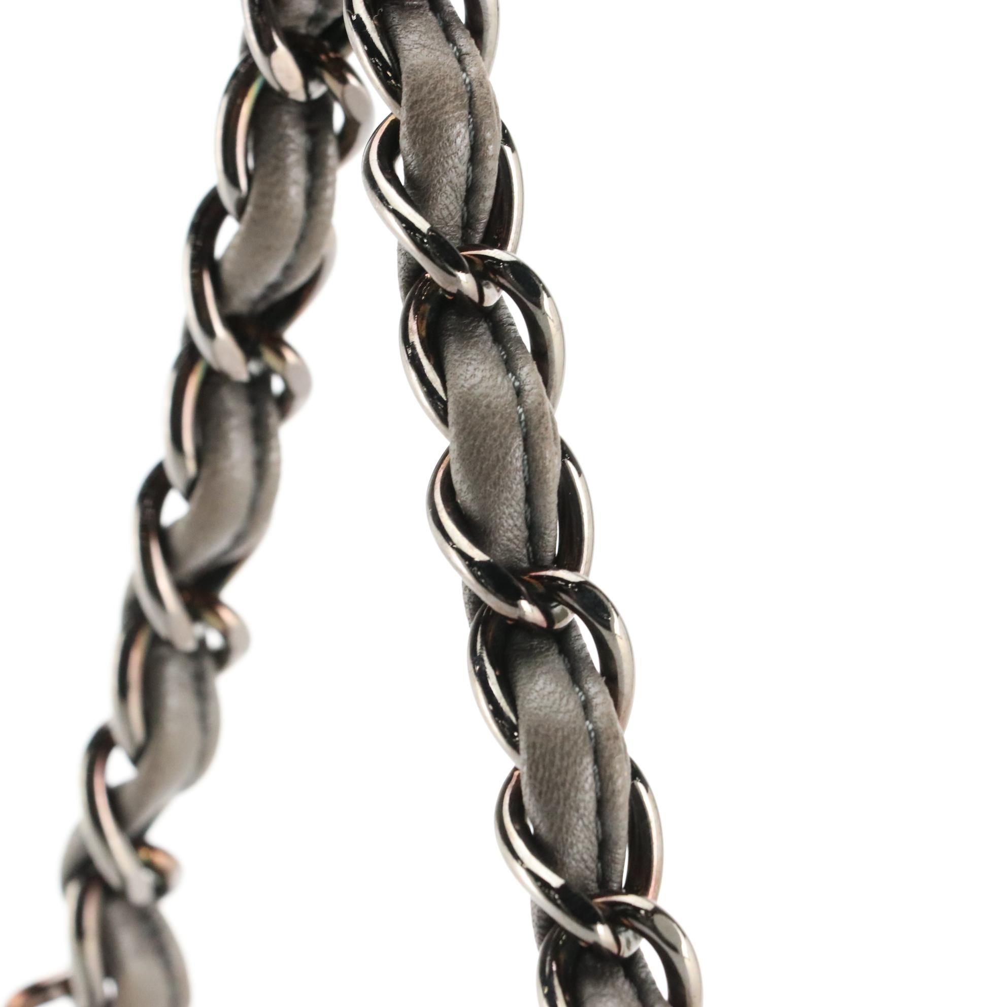 Chanel CC Studded Grey Lambskin Leather Shoulder Bag with Interwoven Chain Strap