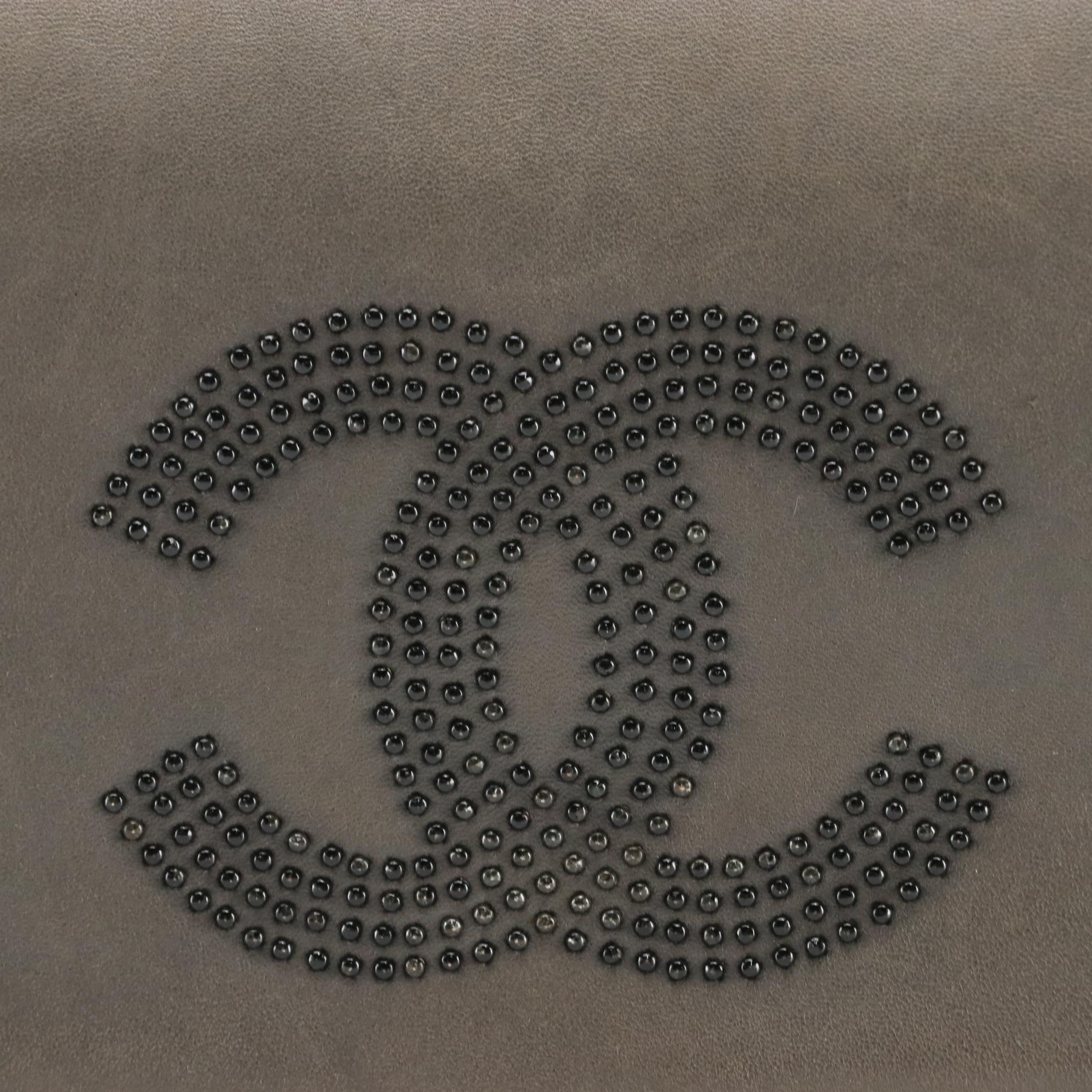 Chanel CC Studded Grey Lambskin Leather Shoulder Bag with Interwoven Chain Strap