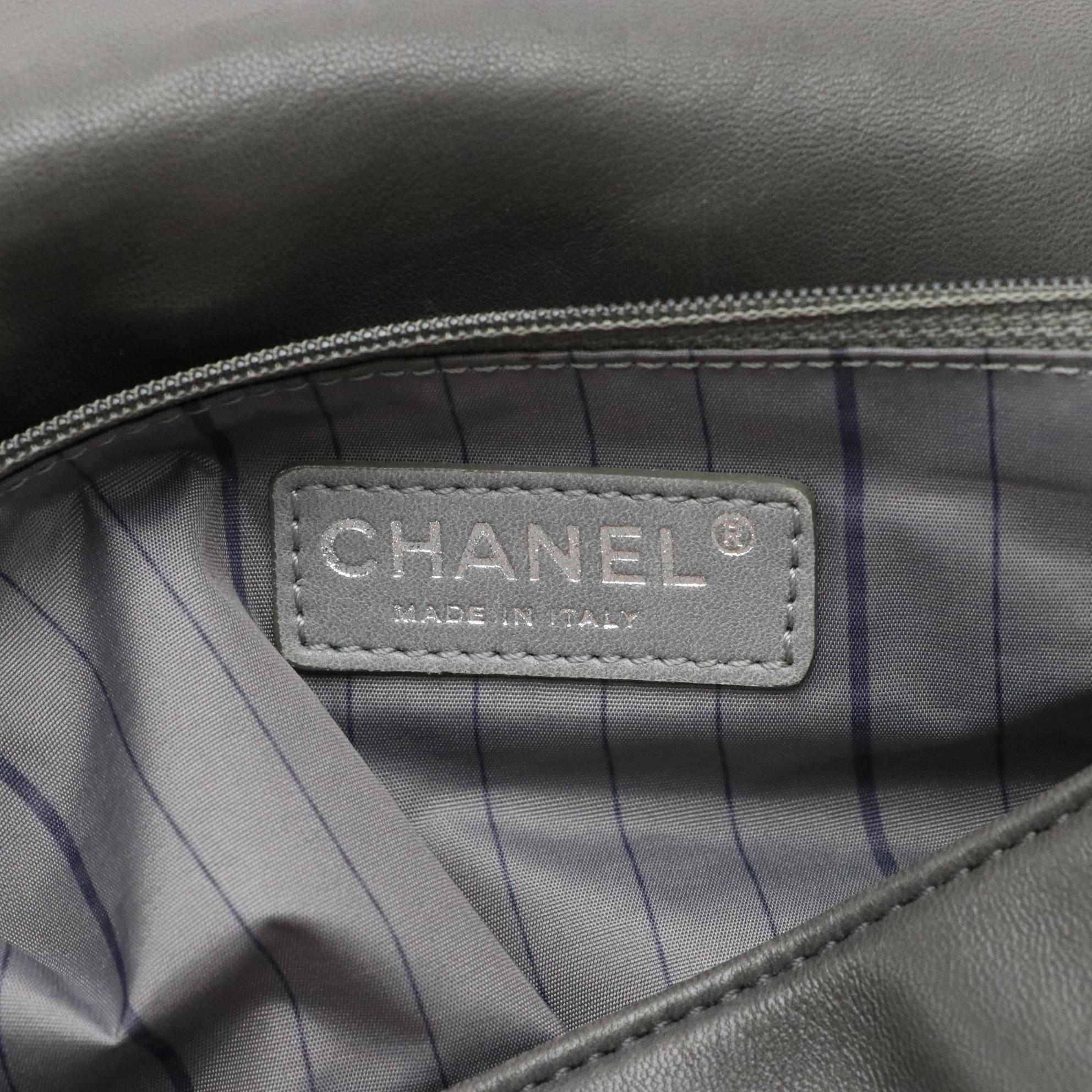 Chanel CC Studded Grey Lambskin Leather Shoulder Bag with Interwoven Chain Strap