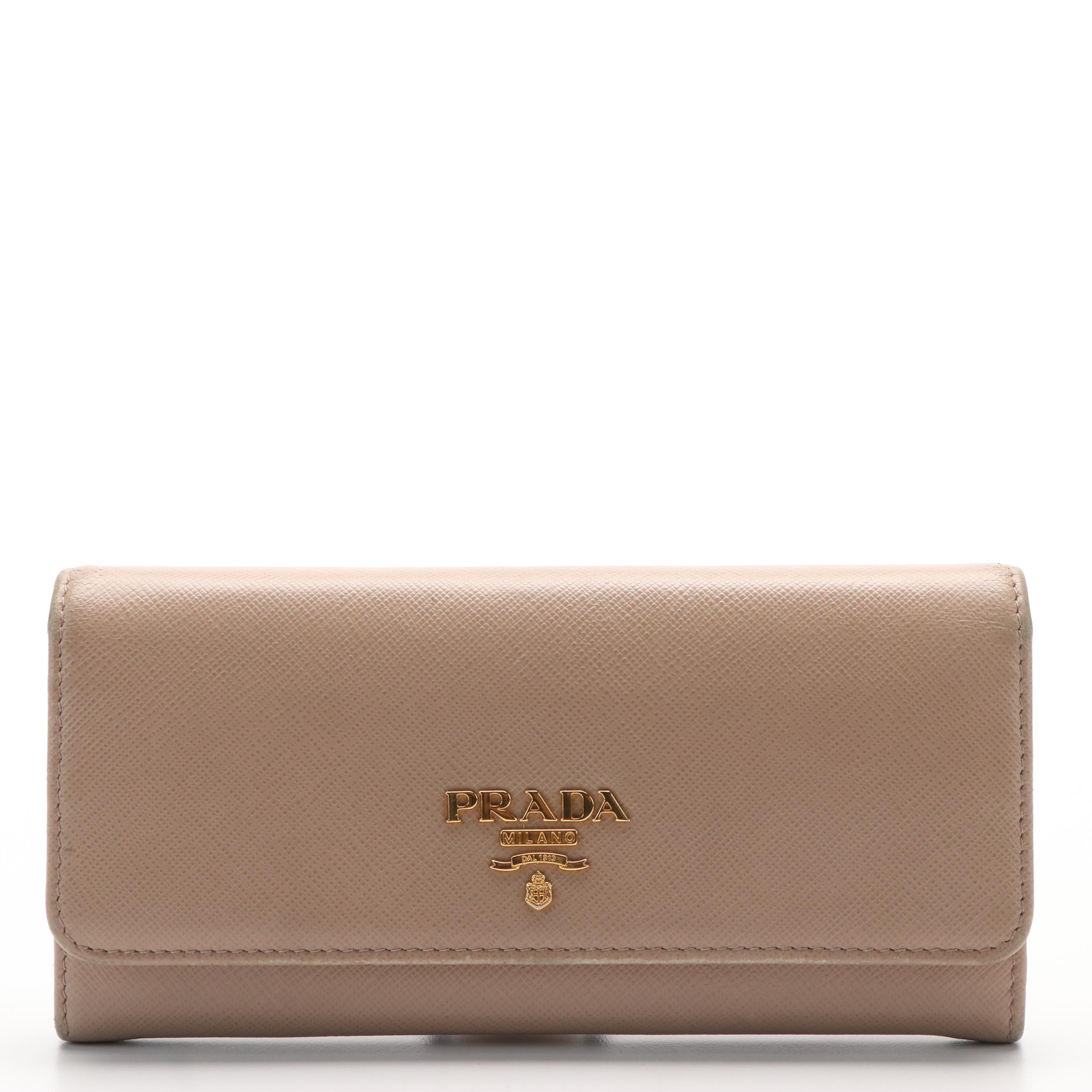 Prada Bifold Long Wallet in Beige Saffiano Leather