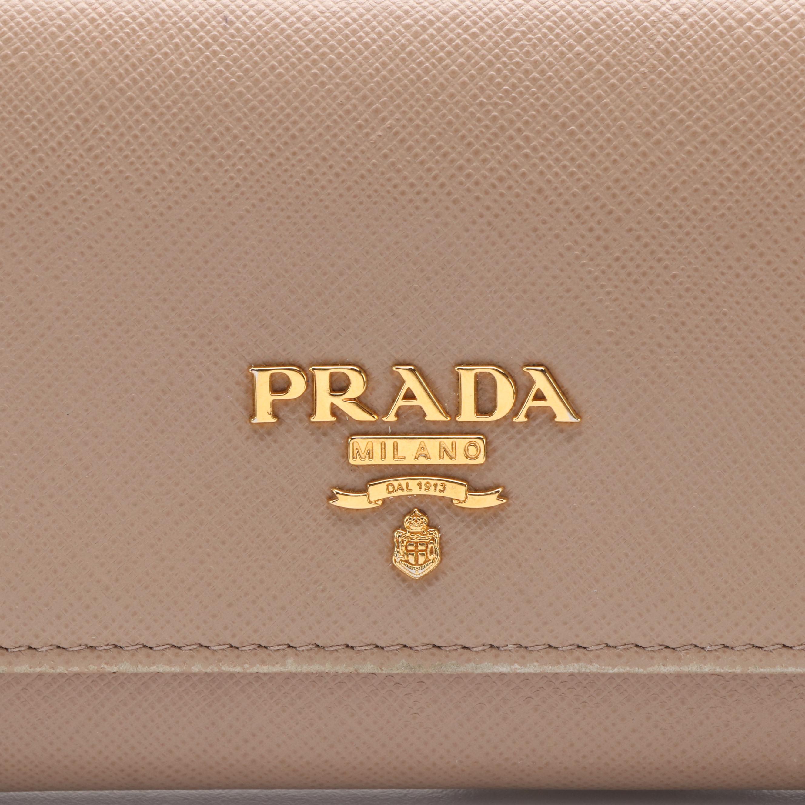 Prada Bifold Long Wallet in Beige Saffiano Leather