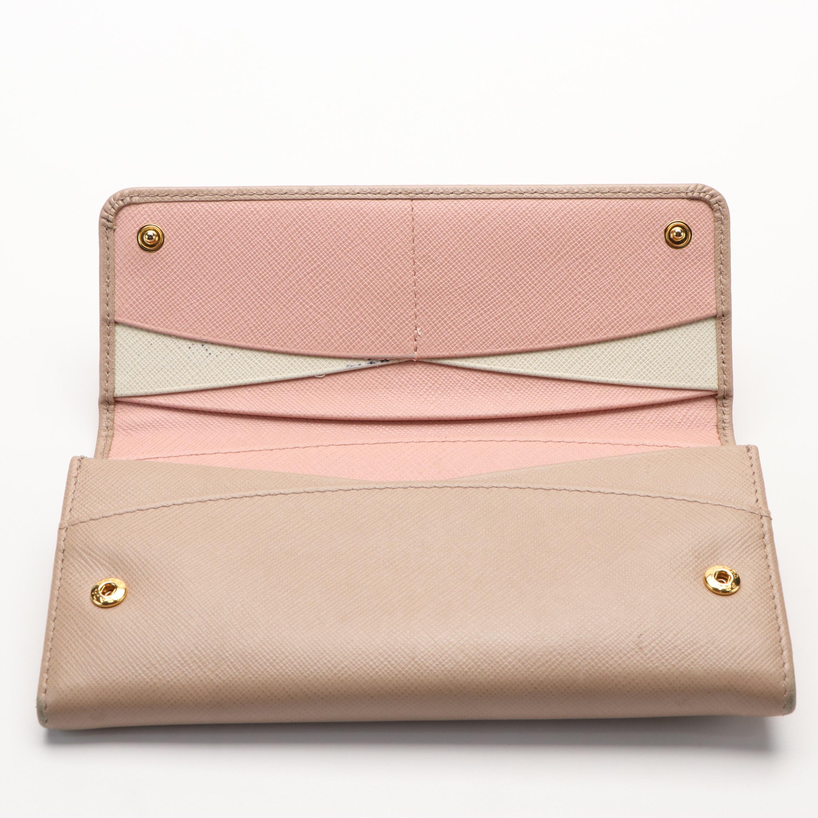 Prada Bifold Long Wallet in Beige Saffiano Leather