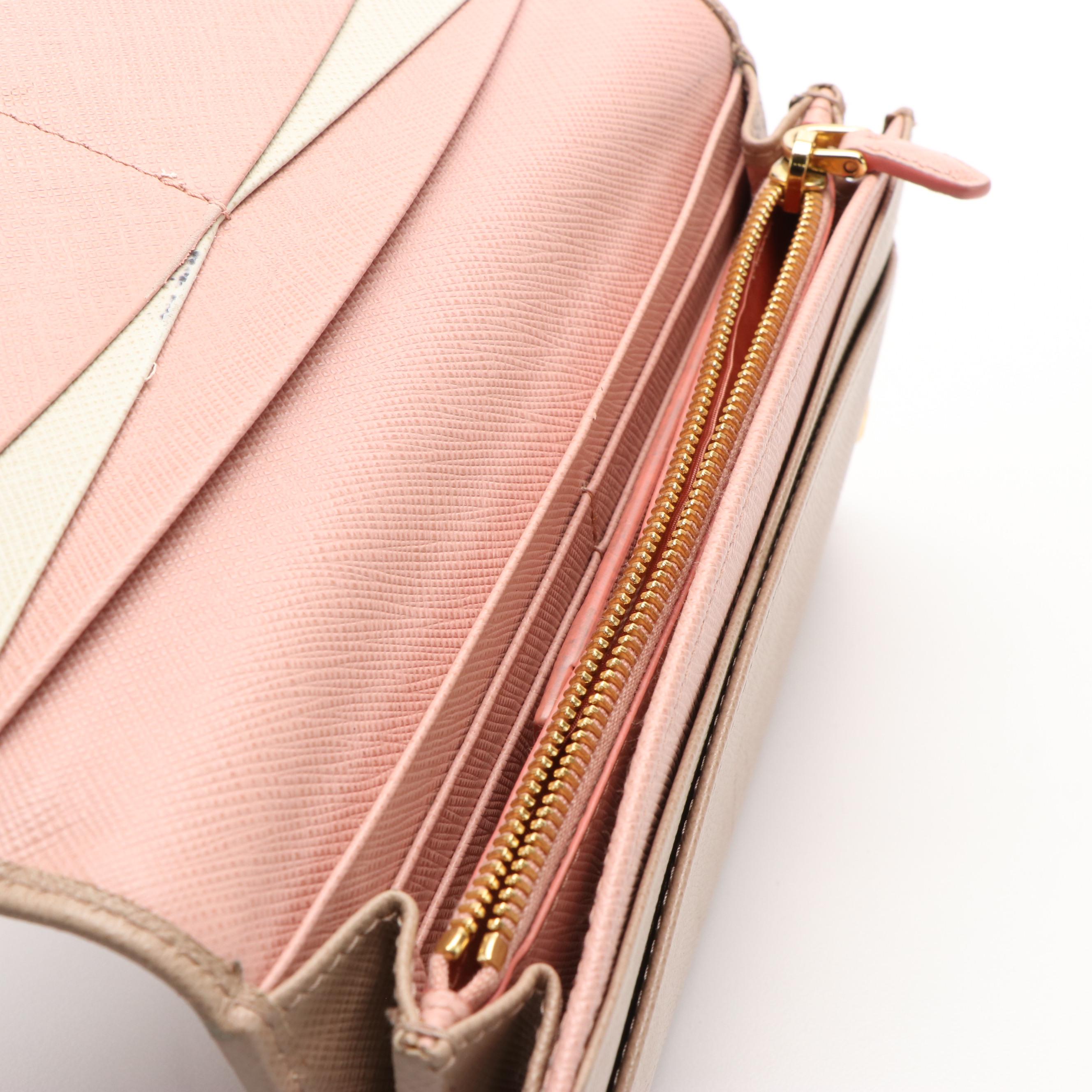 Prada Bifold Long Wallet in Beige Saffiano Leather