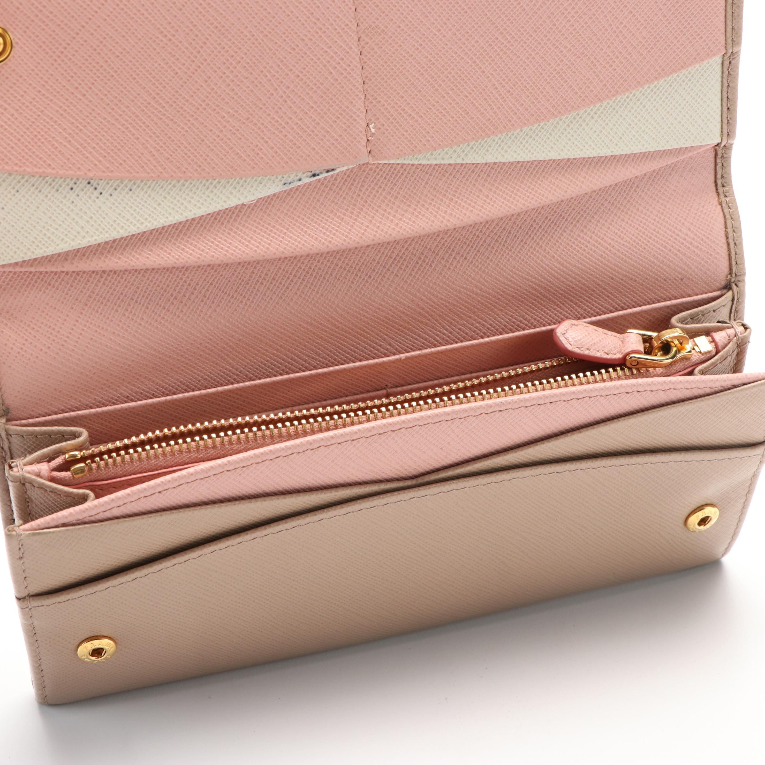 Prada Bifold Long Wallet in Beige Saffiano Leather
