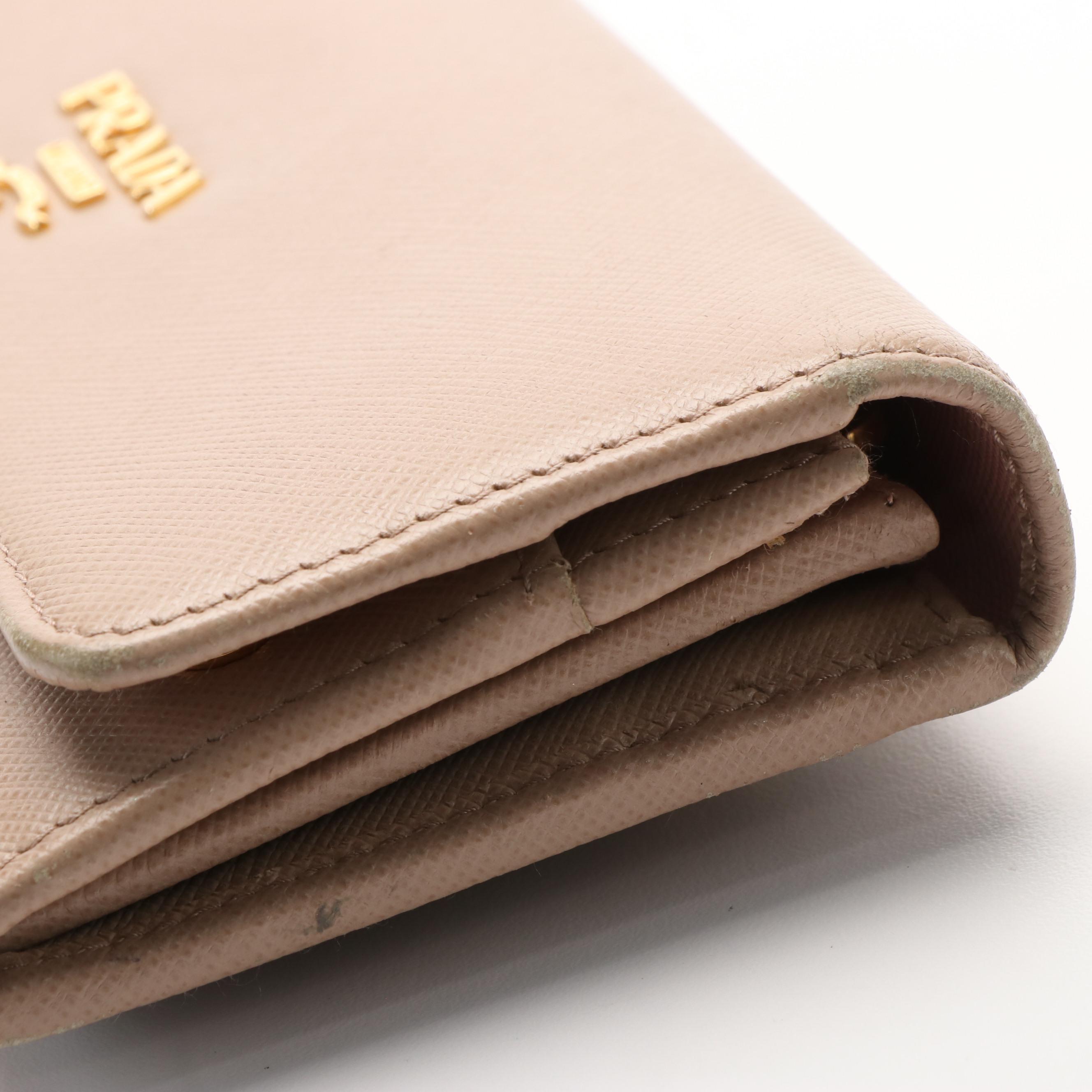 Prada Bifold Long Wallet in Beige Saffiano Leather