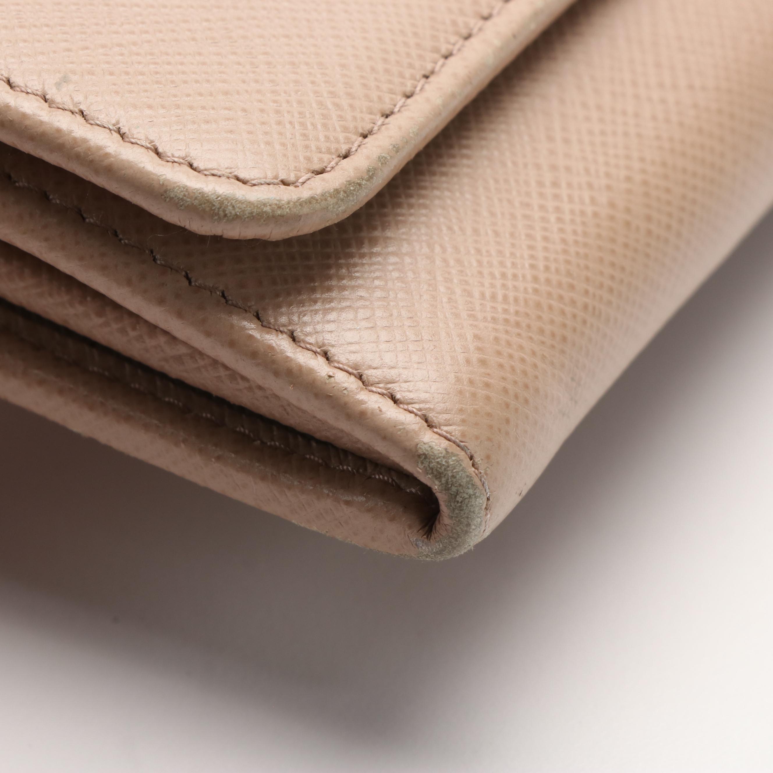 Prada Bifold Long Wallet in Beige Saffiano Leather