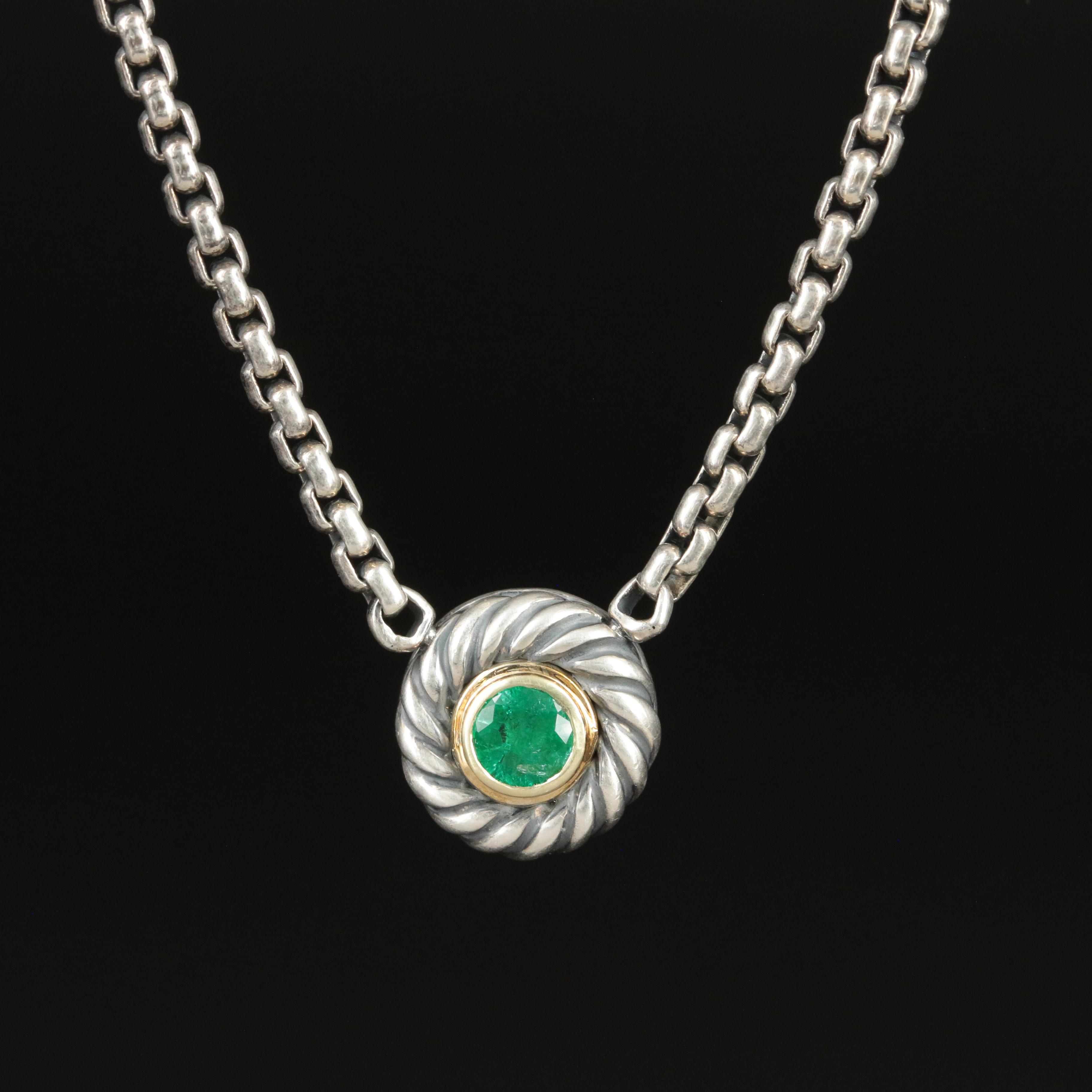 David Yurman Emerald and Sterling 'Cookie' Necklace with 14K Accents