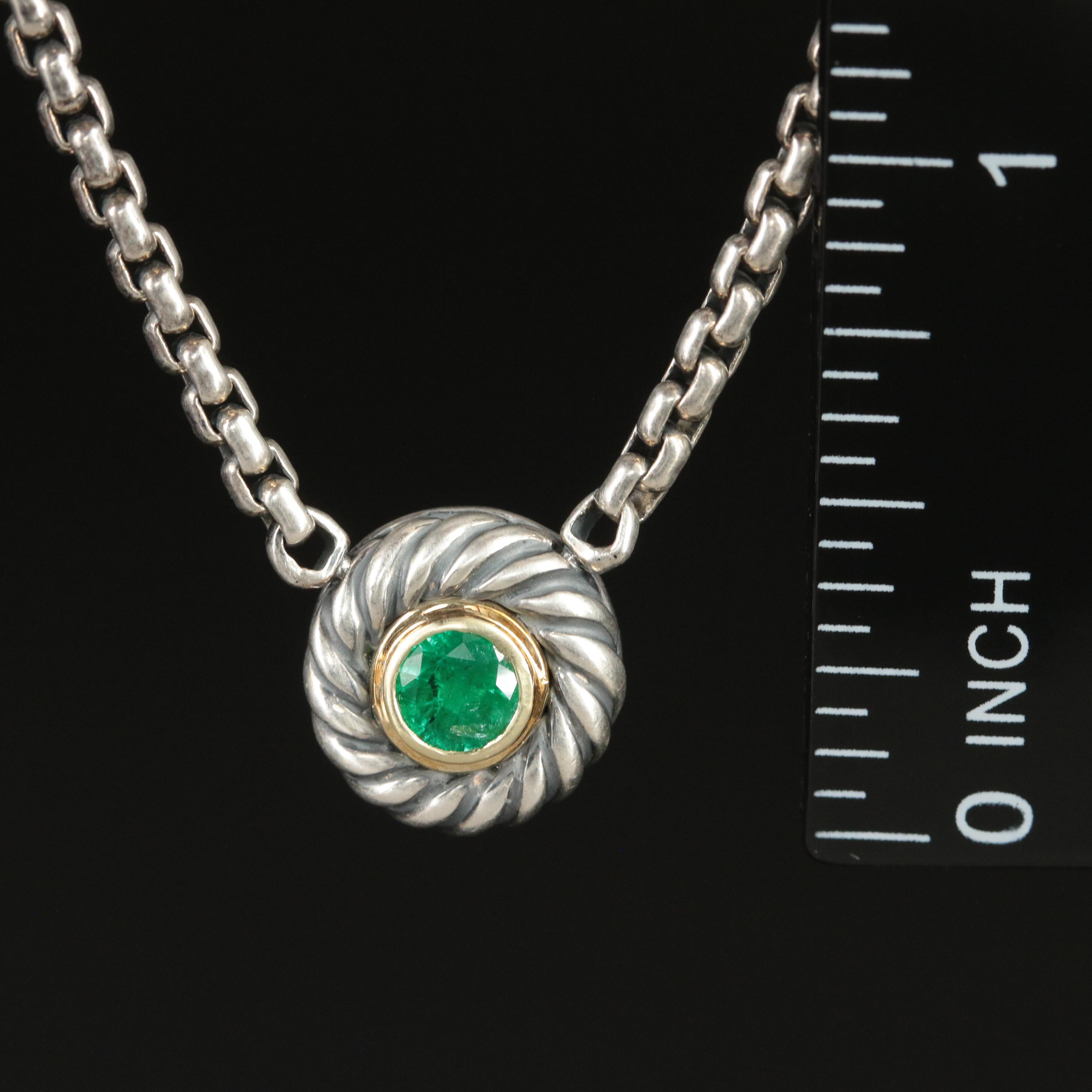David Yurman Emerald and Sterling 'Cookie' Necklace with 14K Accents
