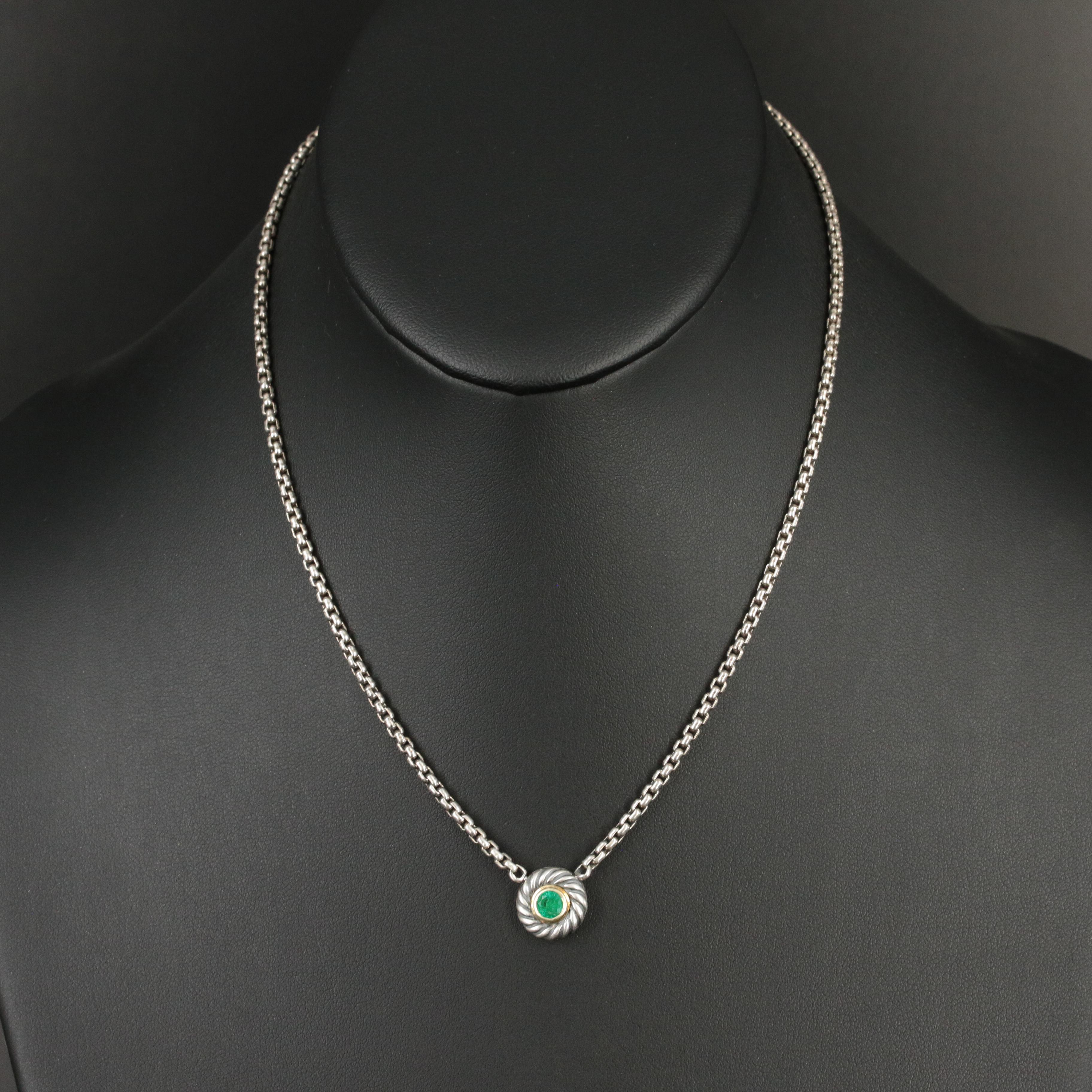 David Yurman Emerald and Sterling 'Cookie' Necklace with 14K Accents
