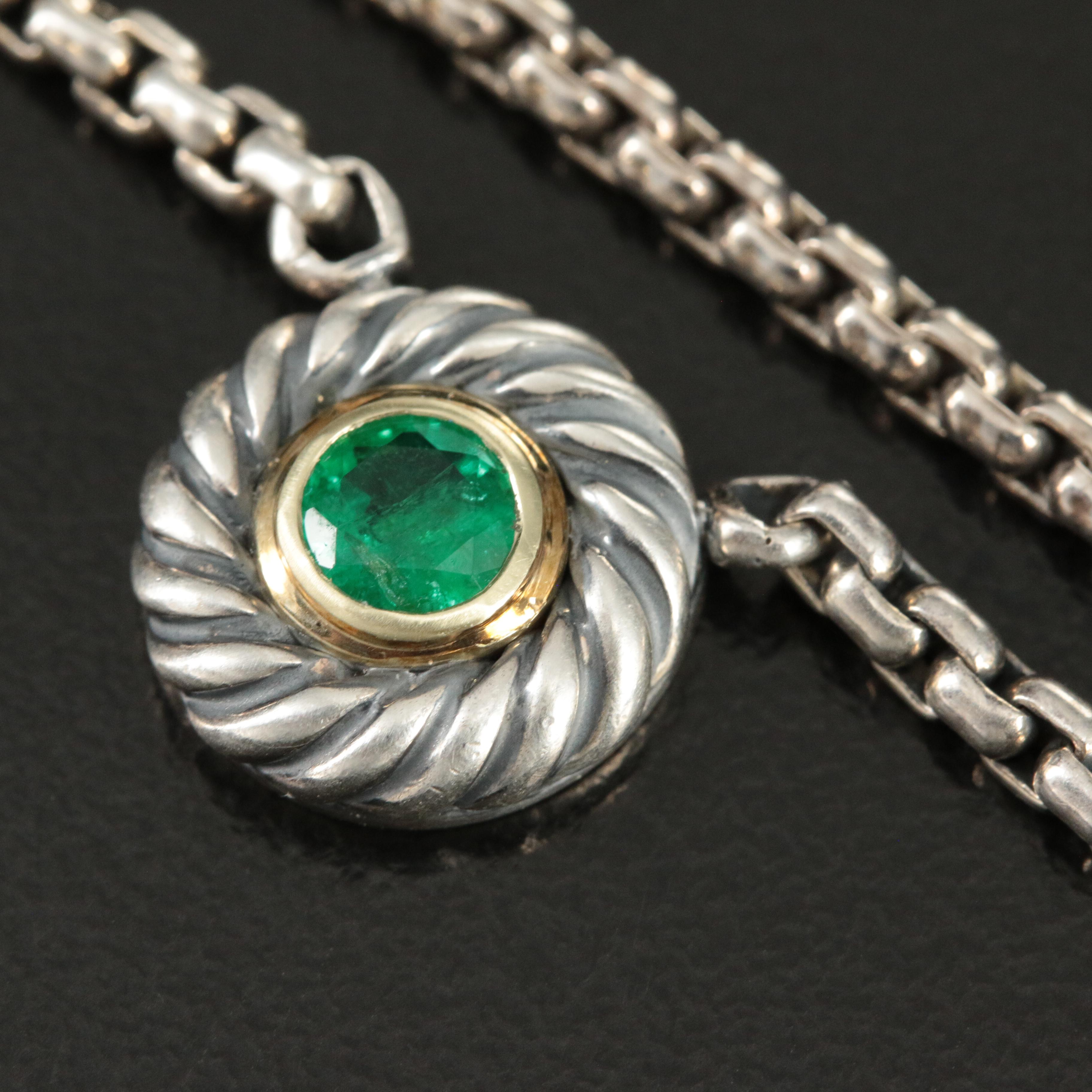 David Yurman Emerald and Sterling 'Cookie' Necklace with 14K Accents