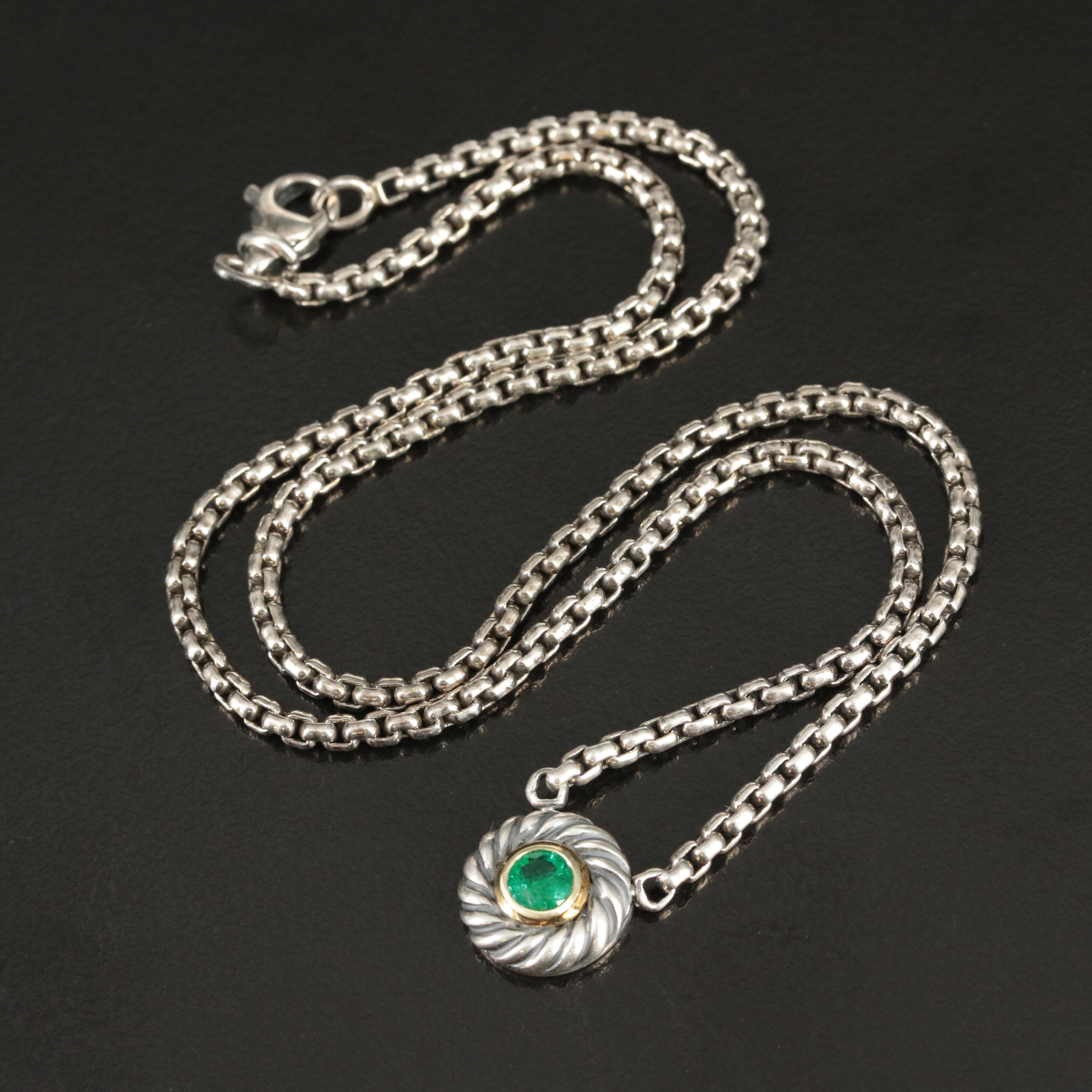 David Yurman Emerald and Sterling 'Cookie' Necklace with 14K Accents