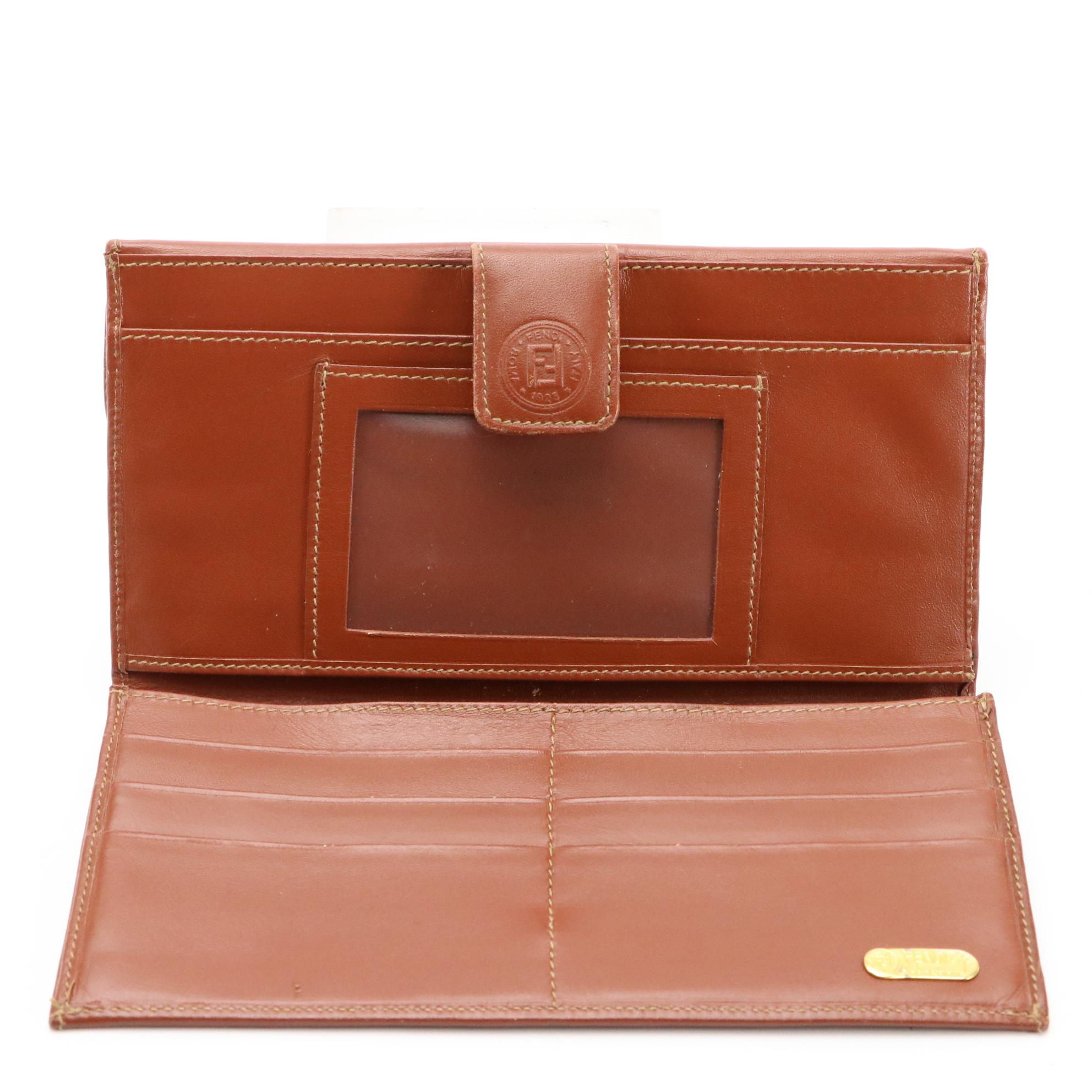 Fendi Long Wallet in Pequin Coated Canvas and Light Brown Leather