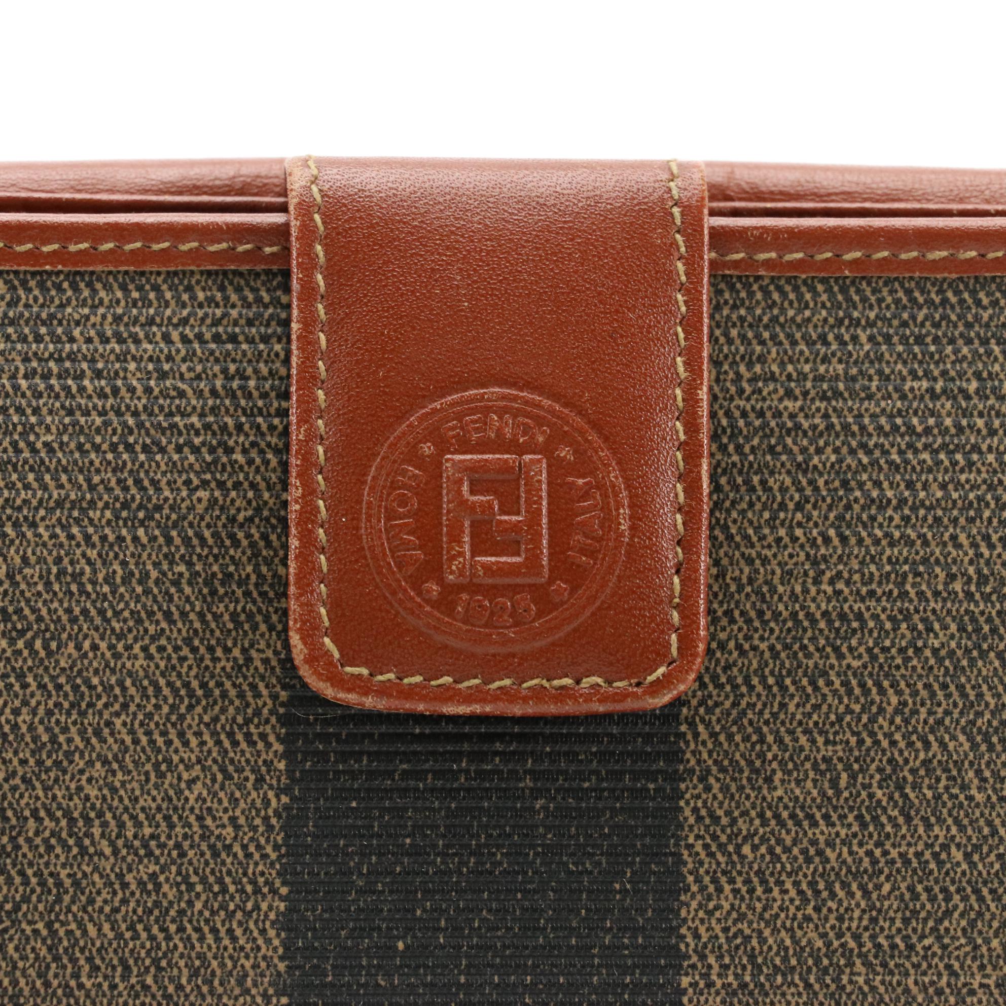 Fendi Long Wallet in Pequin Coated Canvas and Light Brown Leather