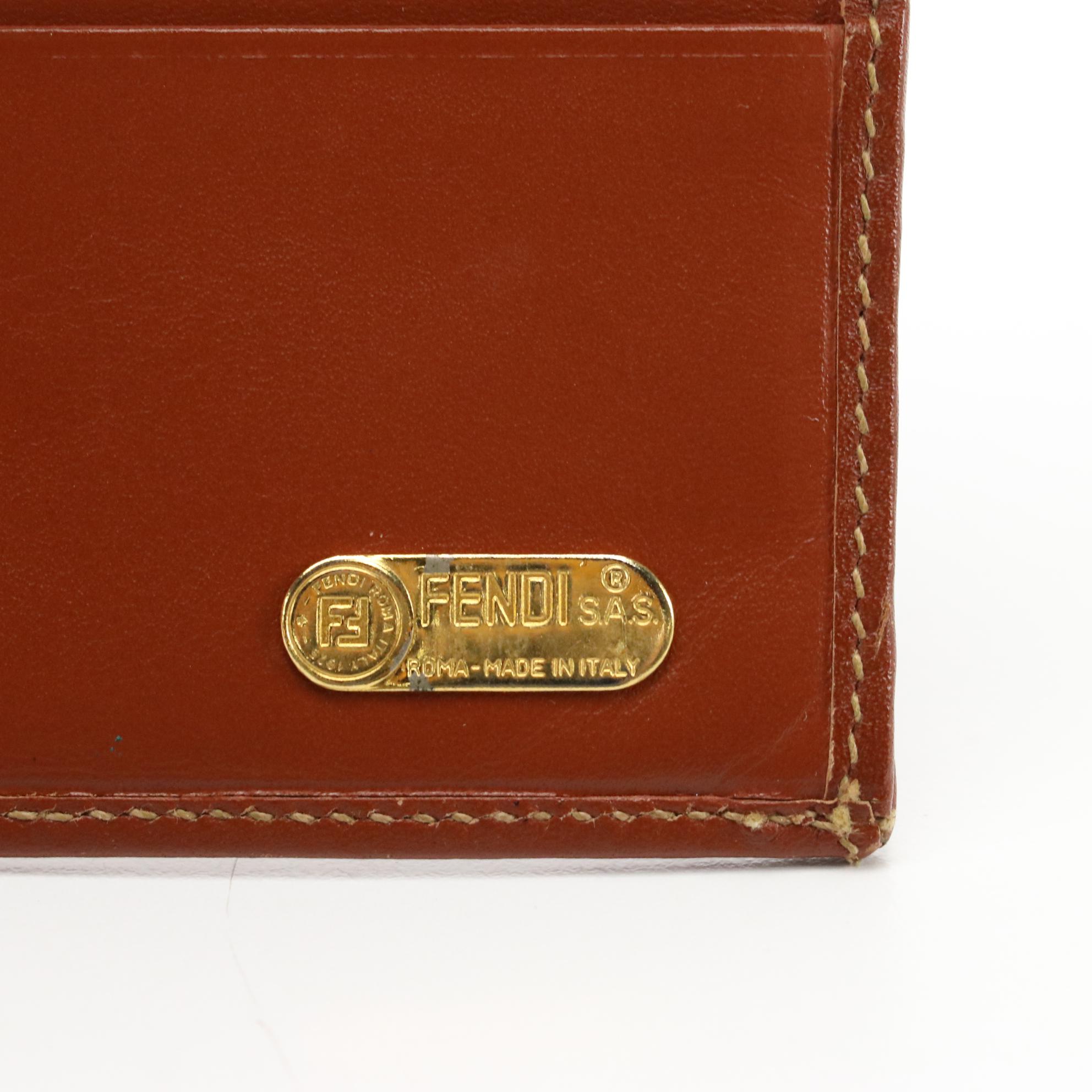 Fendi Long Wallet in Pequin Coated Canvas and Light Brown Leather