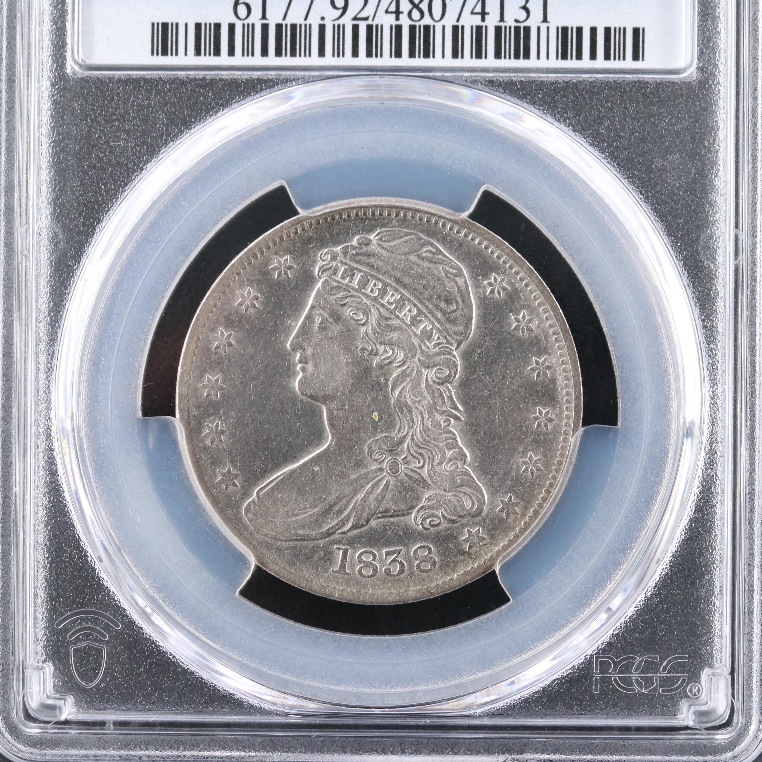 PCGS Certified Genuine 1838 Capped Bust Silver Half Dollar