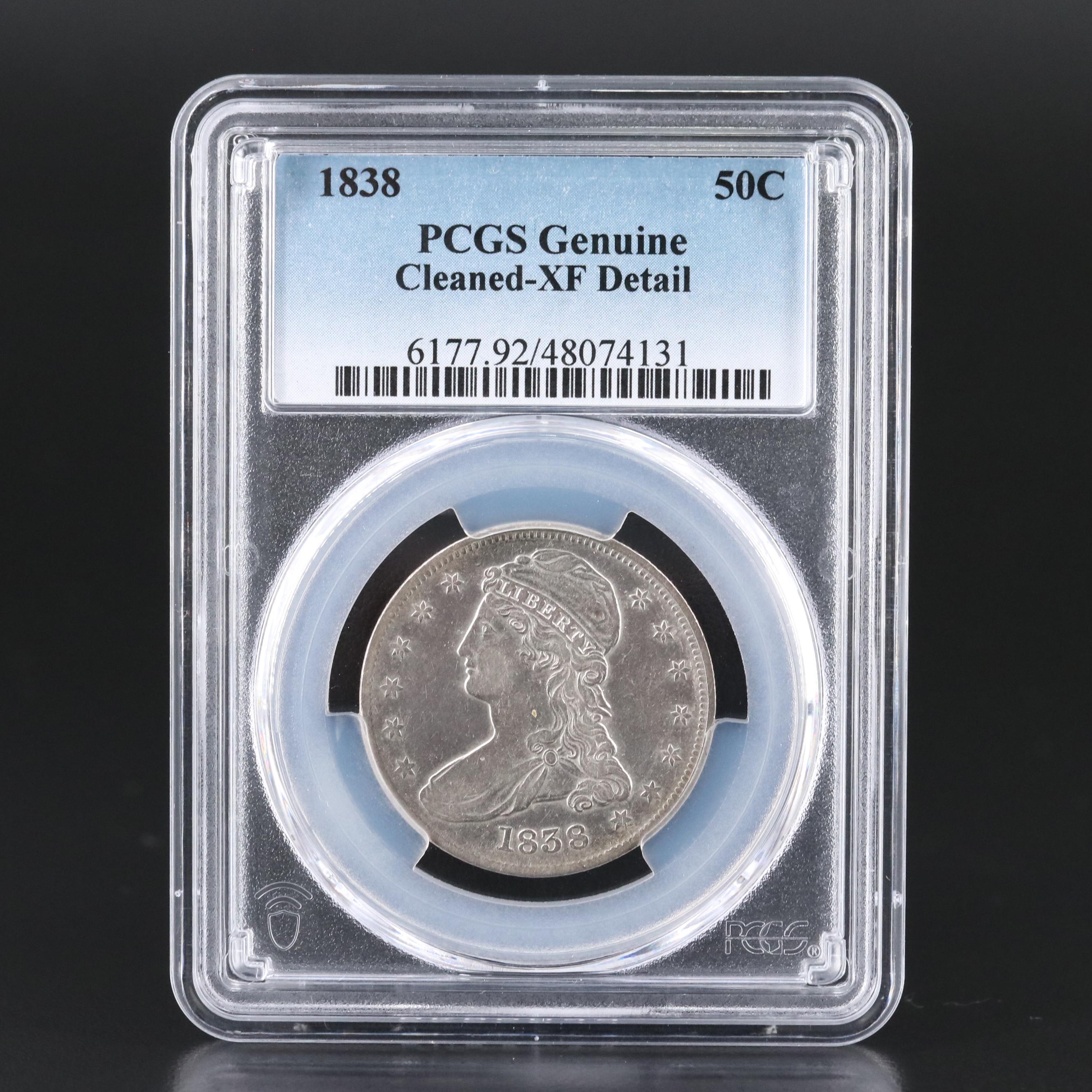 PCGS Certified Genuine 1838 Capped Bust Silver Half Dollar