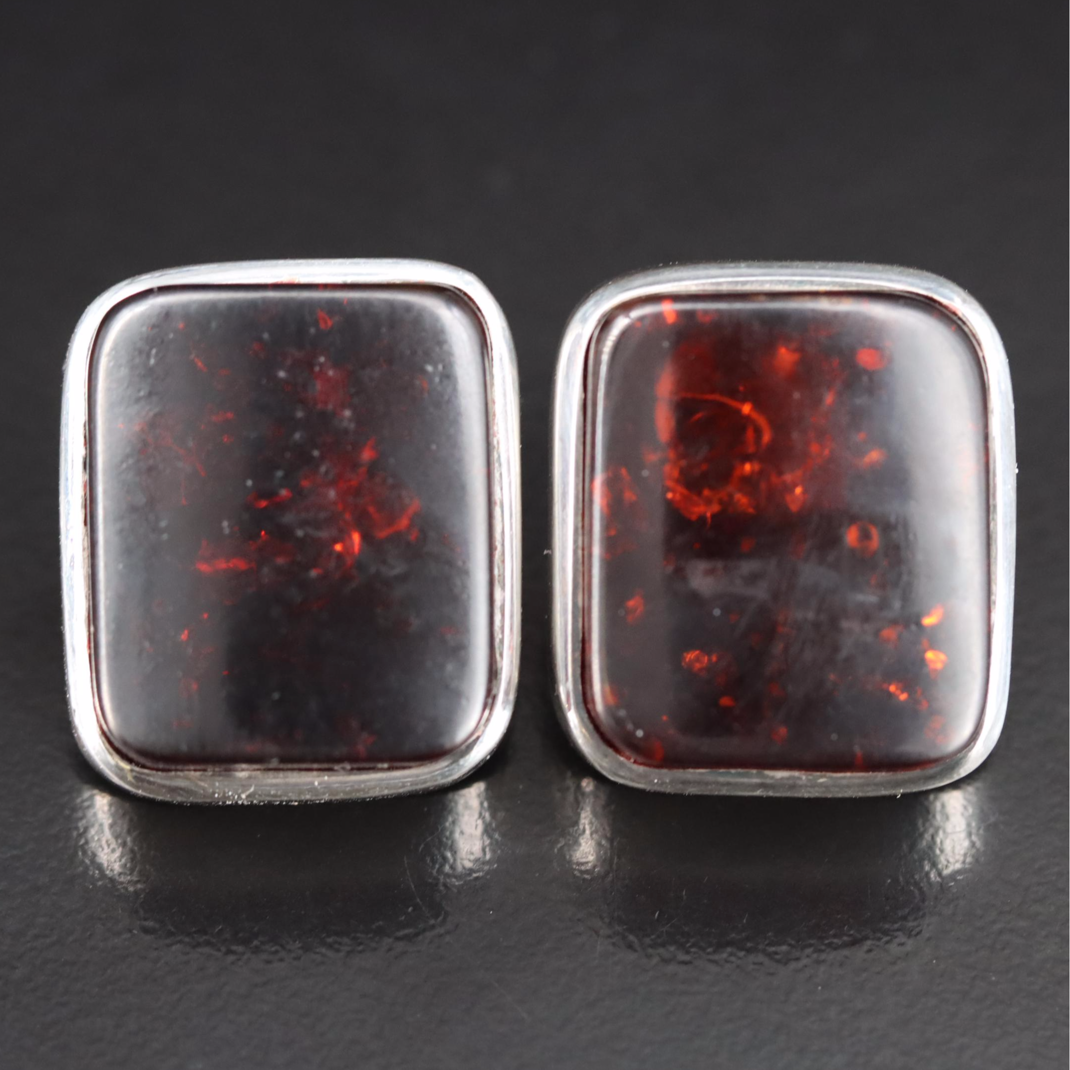 Sterling Amber Earrings